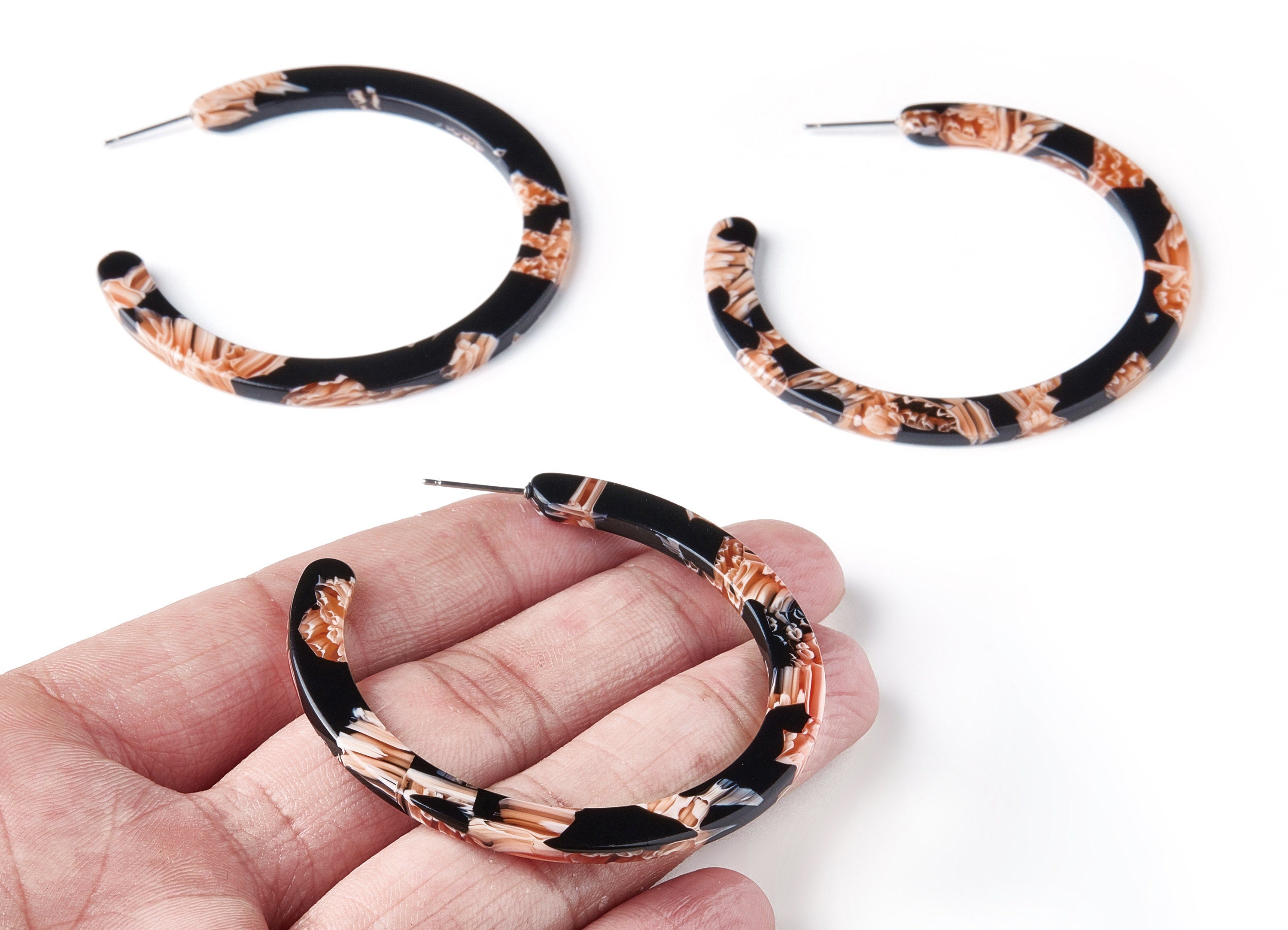 Open Hoop Earrings Stud - 2.2 inch Hoop Earring - Mix Acetate Round Earring Post - Open Circle - Color Code: A177 - 56x56x2mm - AC1468-A177 - DOMEDBAZAAR