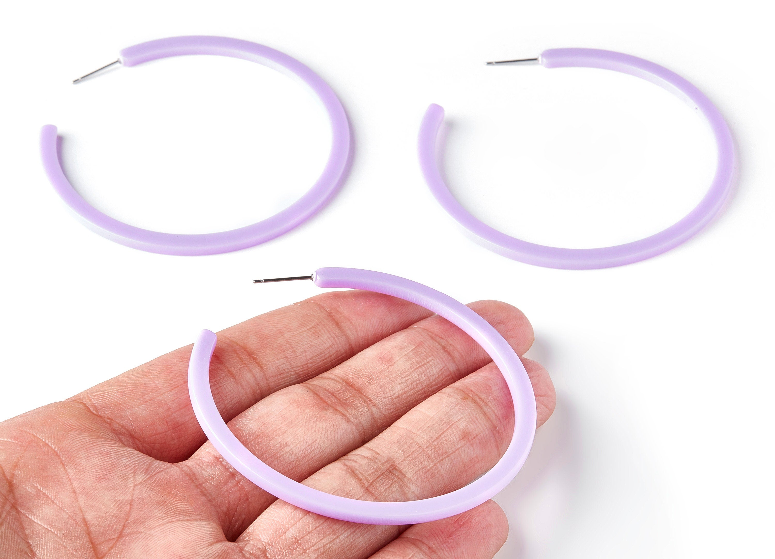 Open Hoop Earrings Stud - 2.5 inch Hoop Earring - Acetate Round Earring Post - Open Circle - Color Code: A262 - 64x64x2mm - AC1565-A262 - DOMEDBAZAAR