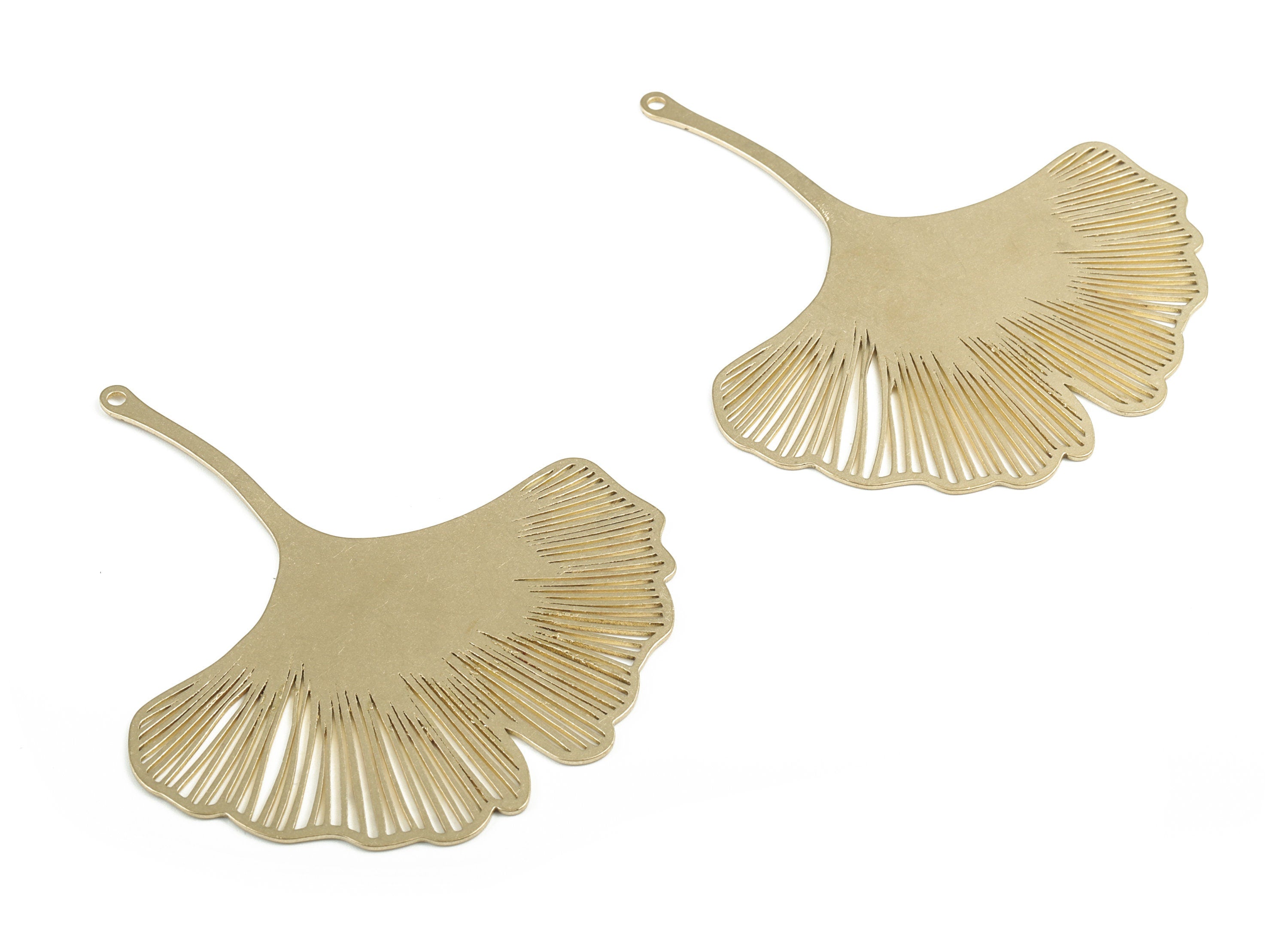 Brass Ginko Earring Charms - Raw Brass Gingko Leaf Pendant - Earring Findings - Jewelry Supplies - 76.71x66.21x0.8mm - PP3691 - DOMEDBAZAAR