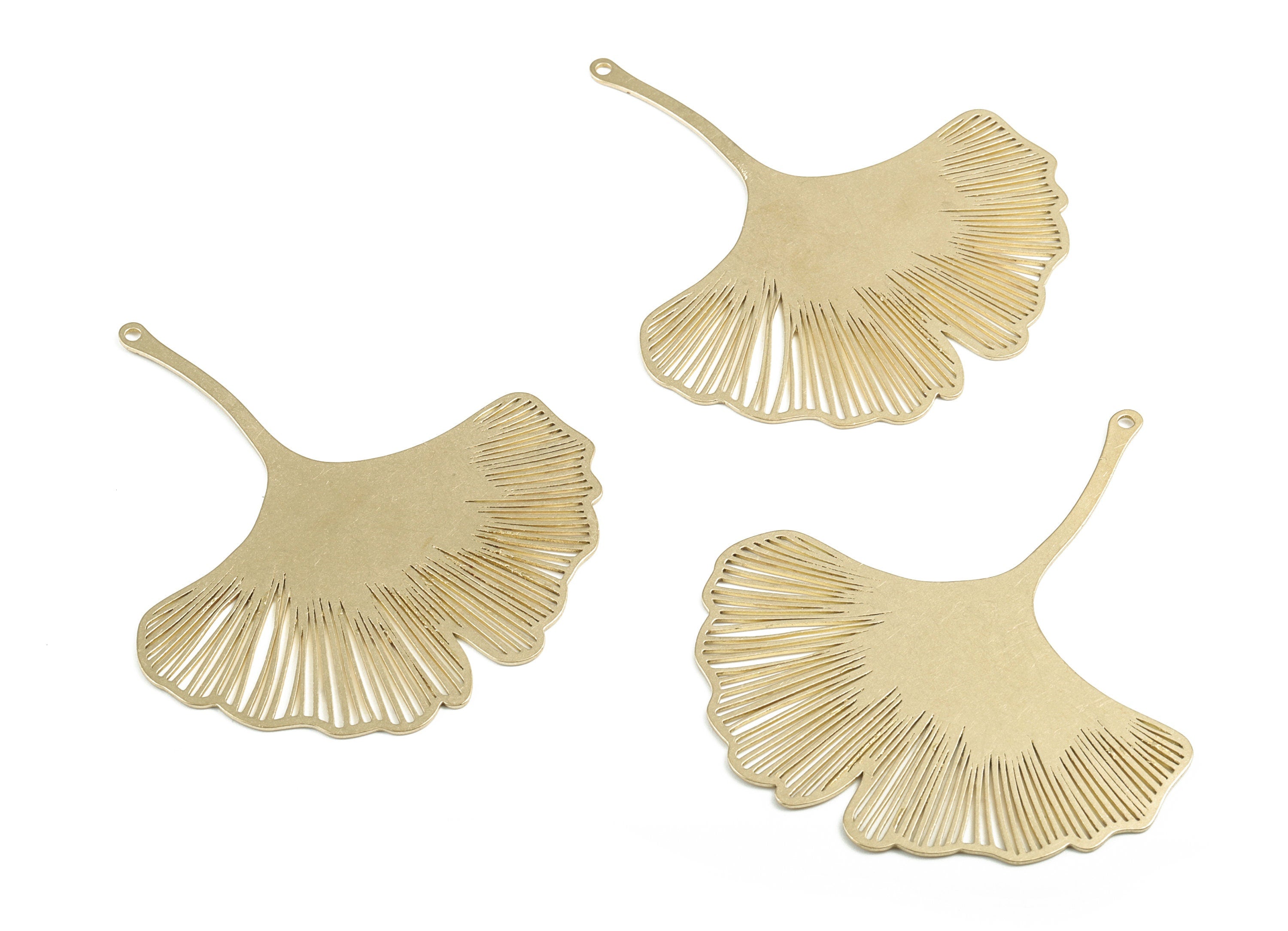 Brass Ginko Earring Charms - Raw Brass Gingko Leaf Pendant - Earring Findings - Jewelry Supplies - 76.71x66.21x0.8mm - PP3691 - DOMEDBAZAAR
