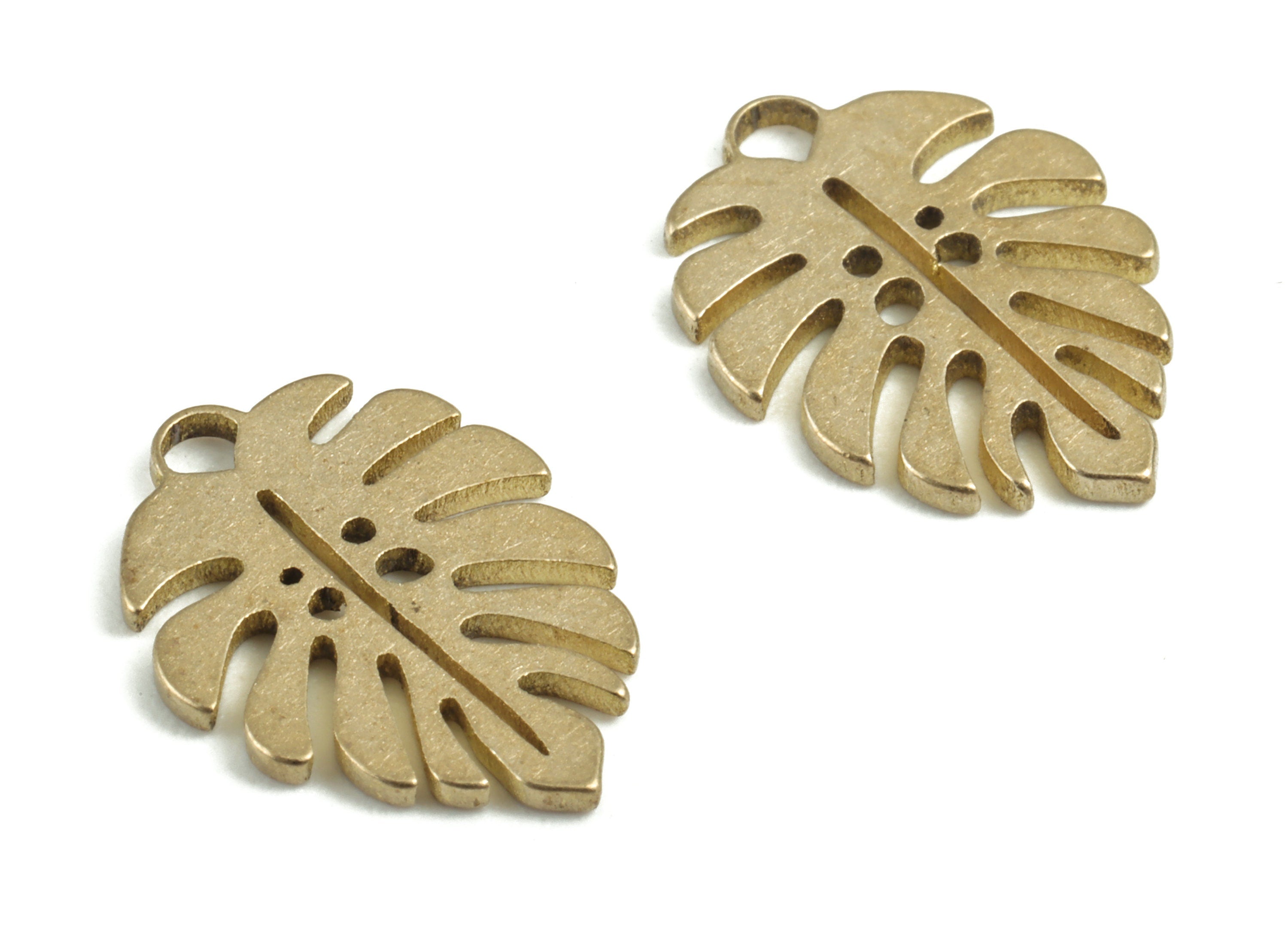 Brass Monstera Earring Charms - Raw Brass Leaf Pendant - Earring Findings - DIY Jewelry Supplies - 14.23x10.78x0.93mm - PP3736 - DOMEDBAZAAR