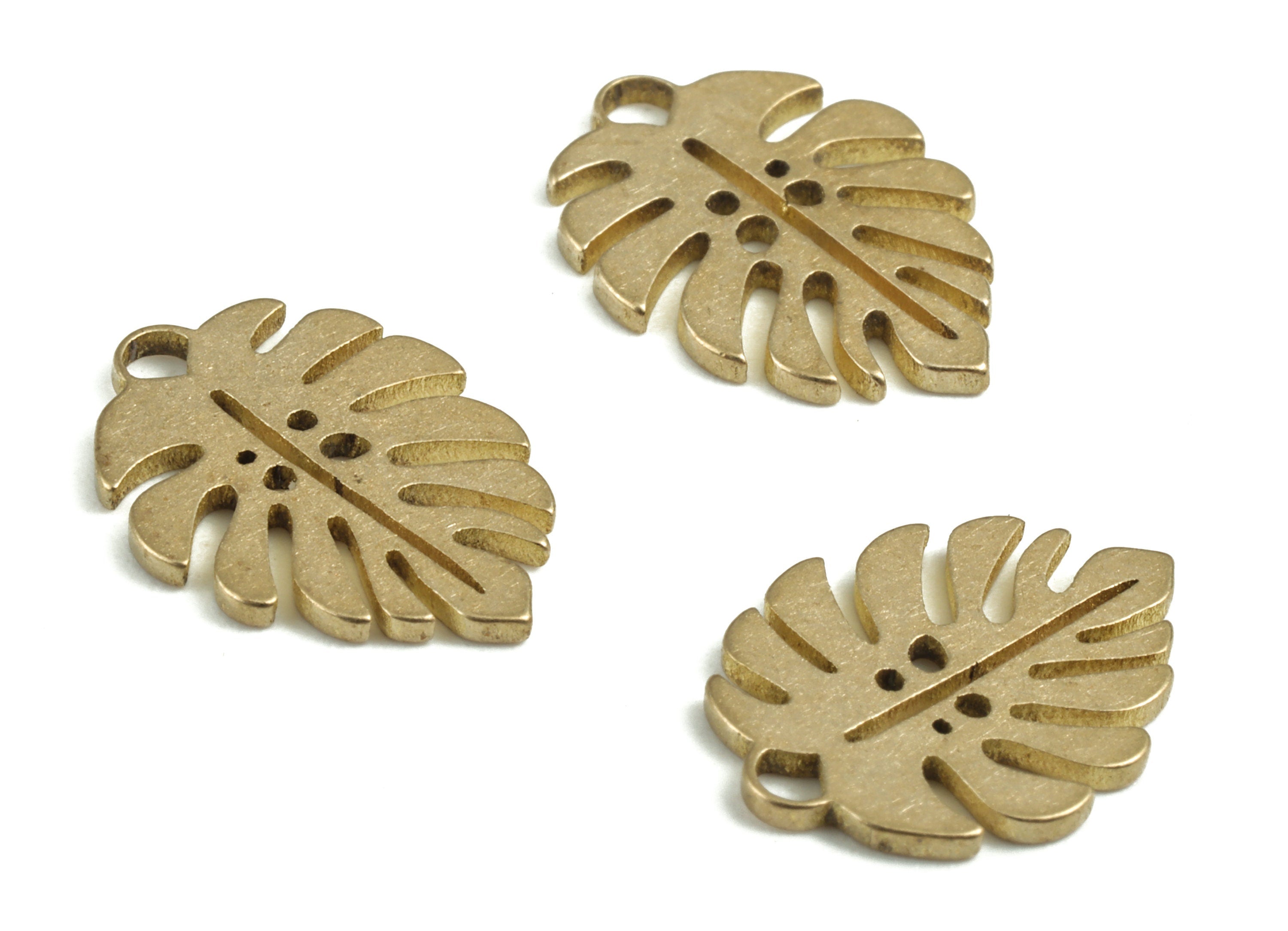 Brass Monstera Earring Charms - Raw Brass Leaf Pendant - Earring Findings - DIY Jewelry Supplies - 14.23x10.78x0.93mm - PP3736 - DOMEDBAZAAR