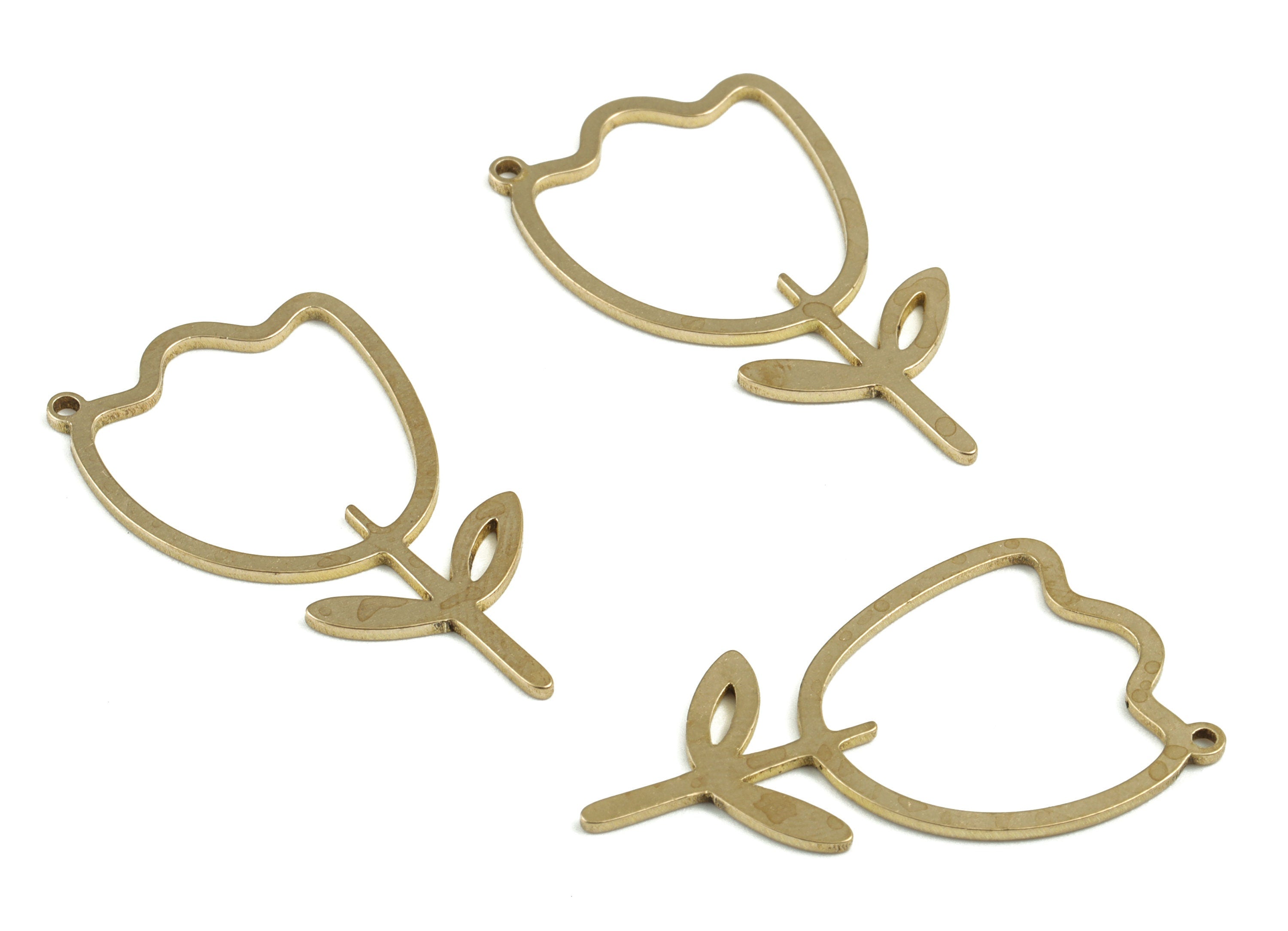 Brass Flower Earring Charms - Raw Brass Flower Pendant - Earring Findings - Jewelry Supplies - 33.95x19.21x0.97mm - PP3729 - DOMEDBAZAAR