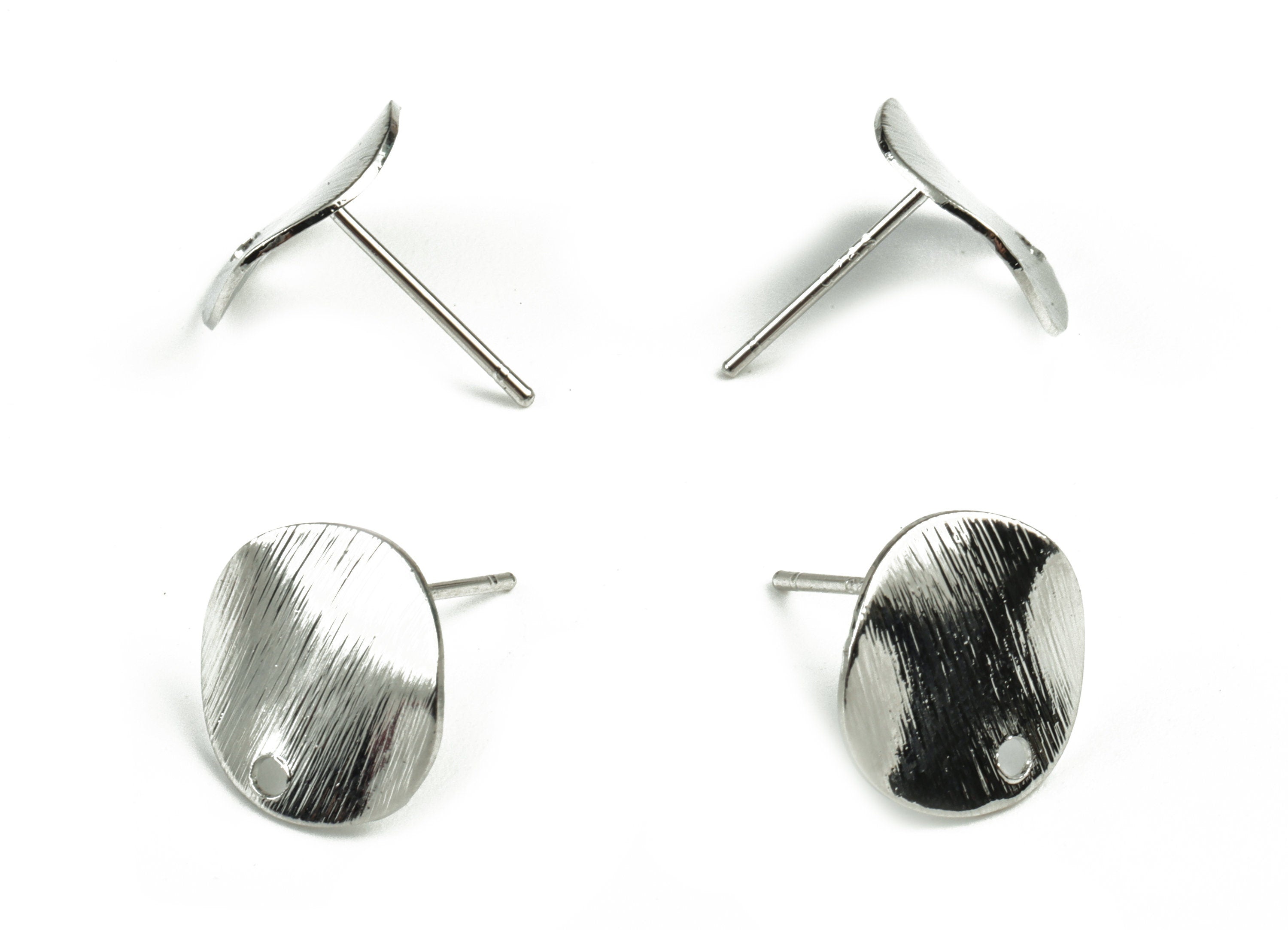 Silver Round Earring Stud - 18K Real White Gold Brass Round Earring Post - 316 Stainless Steel - 12.11x12.11x1.04mm - RGP2758S - DOMEDBAZAAR
