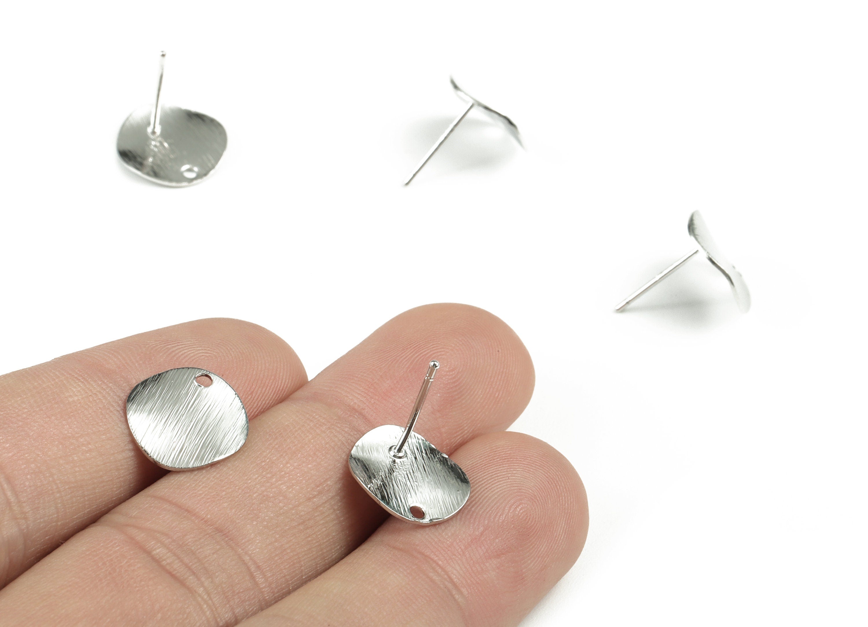 Silver Round Earring Stud - 18K Real White Gold Brass Round Earring Post - 316 Stainless Steel - 12.11x12.11x1.04mm - RGP2758S - DOMEDBAZAAR