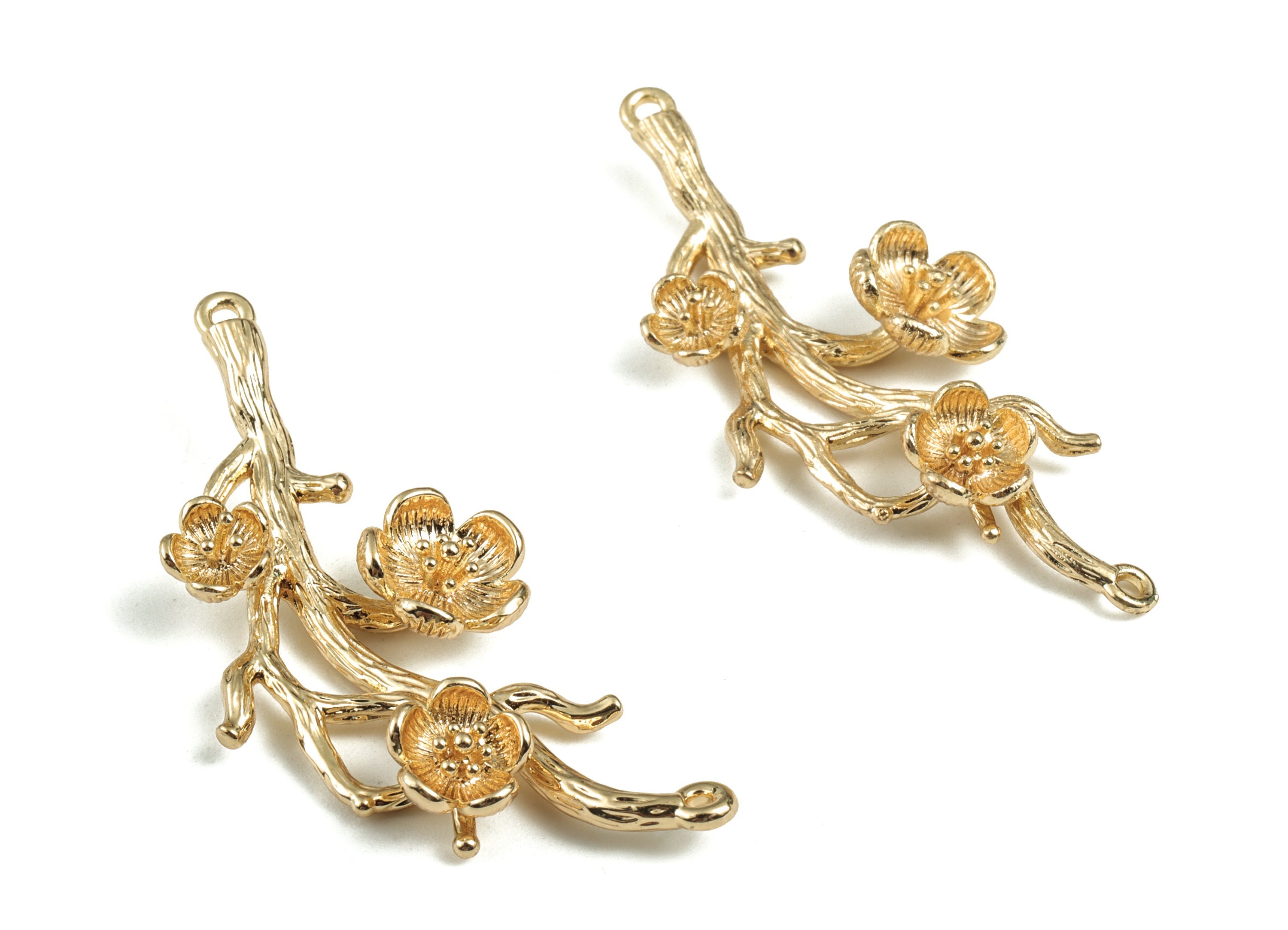 Brass Brach Necklace Connector - Gold Flower Tree Earring Connector - 18K Real Gold Plated Brass - 43.34x19.29x5.76mm - RGP2782 - DOMEDBAZAAR