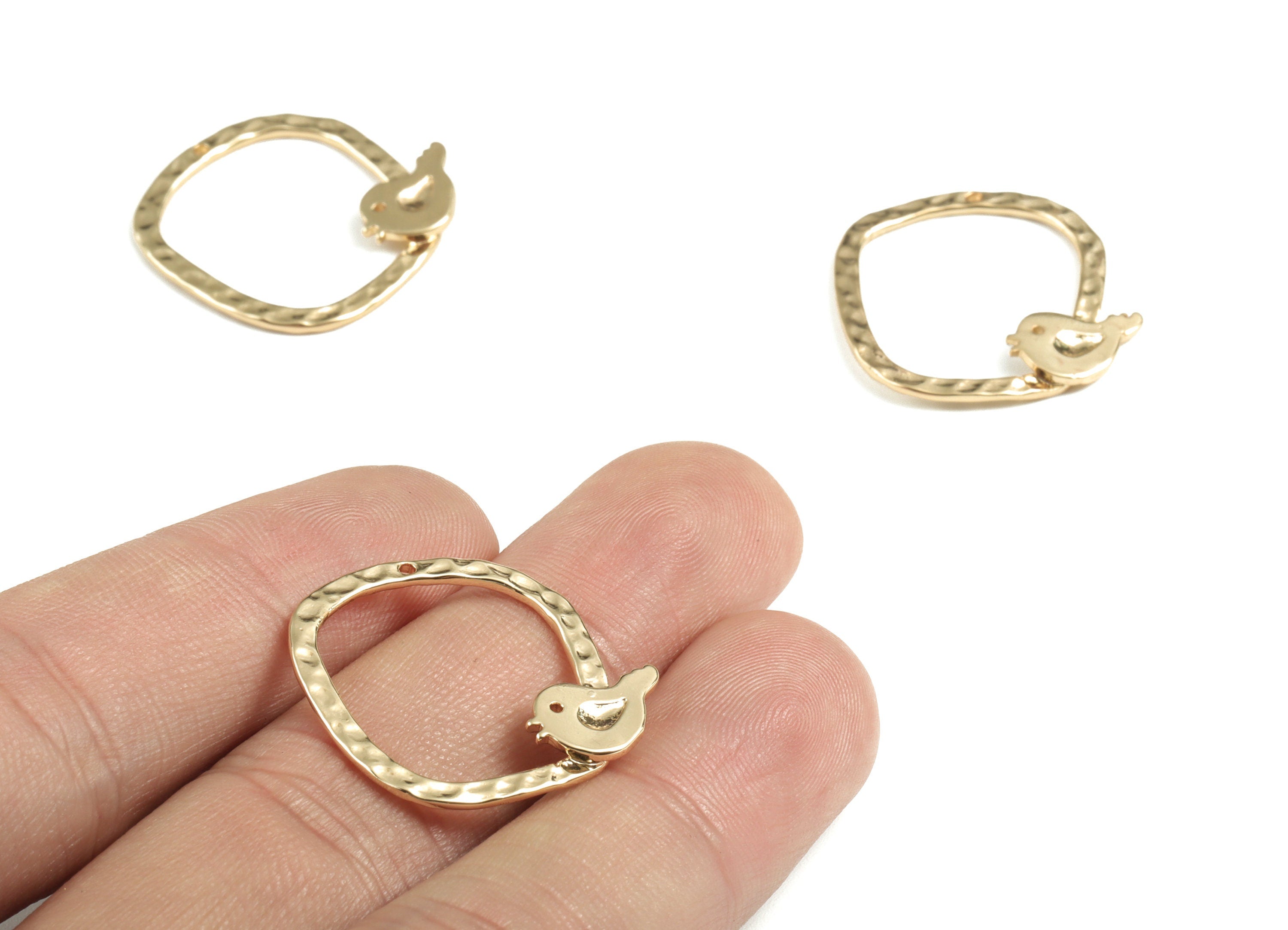 Brass Bird On Square Earring Charms - Gold Bird On Square Pendant - 18K Real Gold Plated Brass - 24.05x23.39x2.15mm - RGP2778 - DOMEDBAZAAR