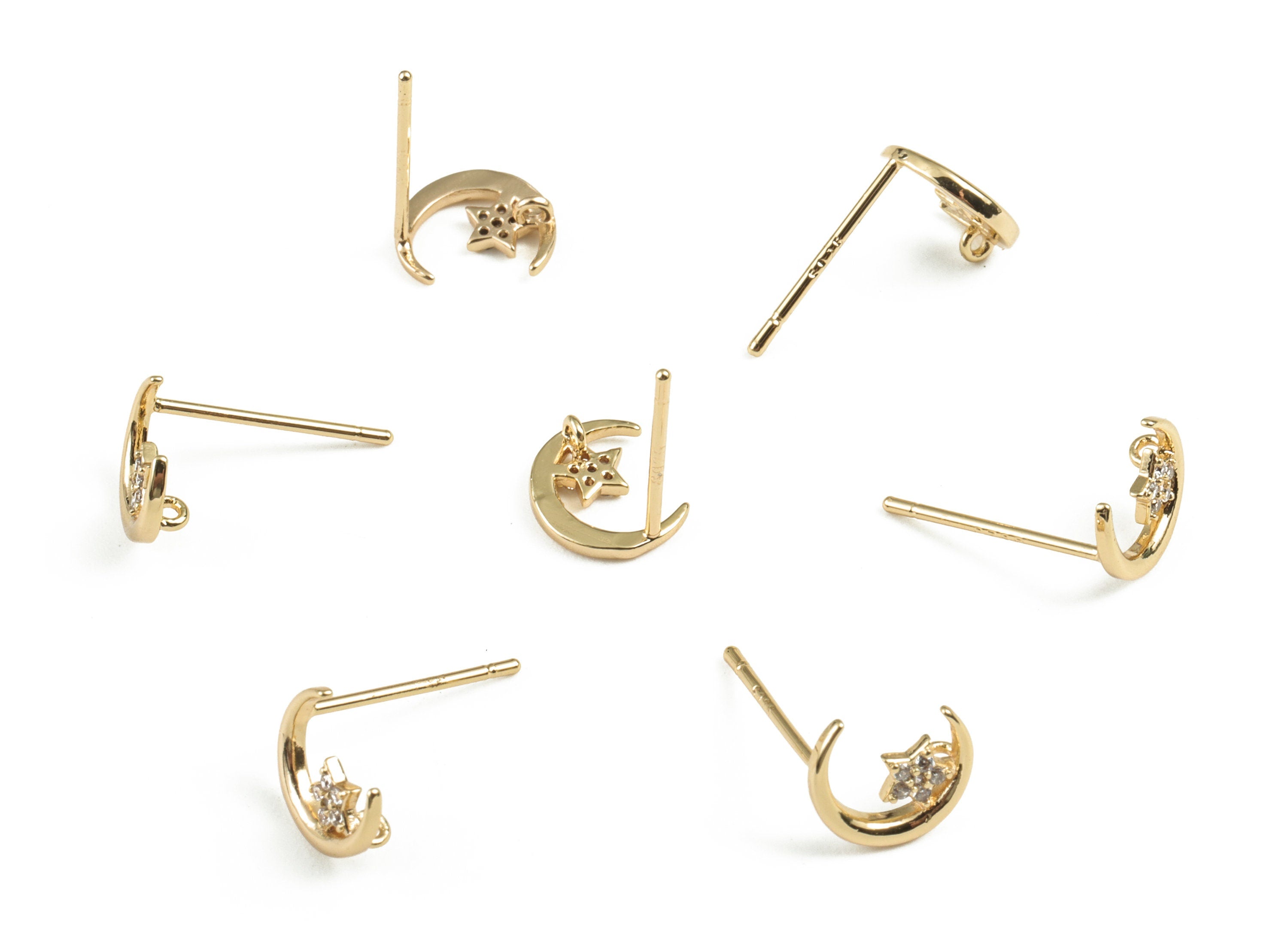 Brass Moon Star Earring Stud With Zircon - Gold Moon Star Earring Stud - 18K Real Gold Plated - 316 Stainless Steel - 8.18x7x1.2mm - RGP2786 - DOMEDBAZAAR