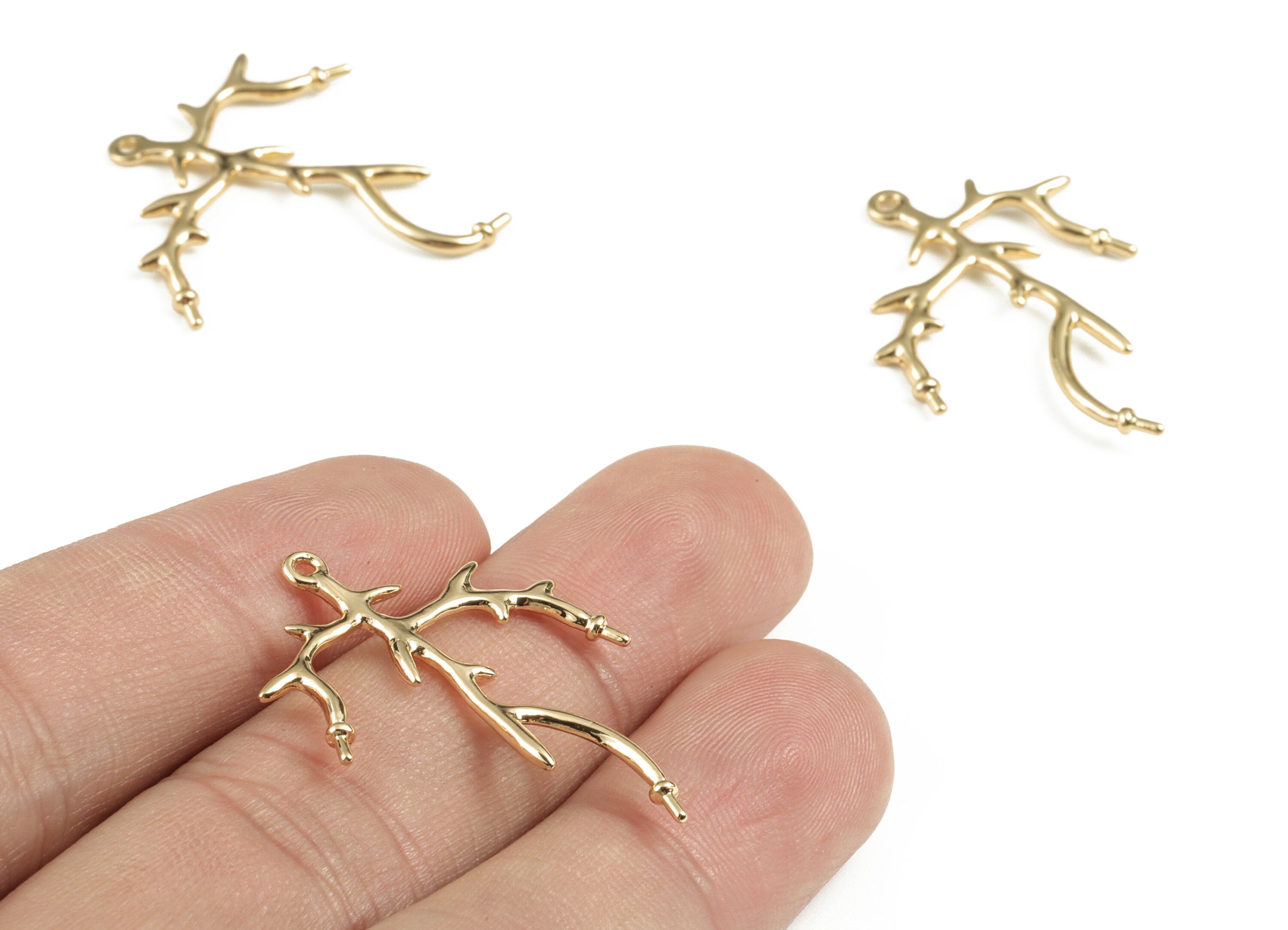Brass Branch Earring Charms - Gold Branch Pendant - 18K Real Gold Plated Brass - Jewelry Supplies - 32.77x27.95x1.5mm - RGP2787 - DOMEDBAZAAR
