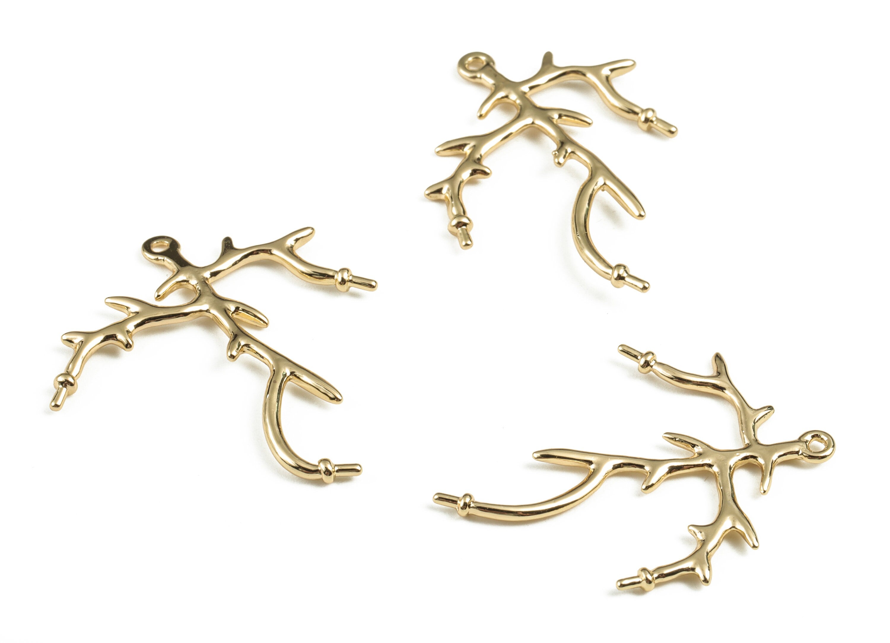 Brass Branch Earring Charms - Gold Branch Pendant - 18K Real Gold Plated Brass - Jewelry Supplies - 32.77x27.95x1.5mm - RGP2787 - DOMEDBAZAAR