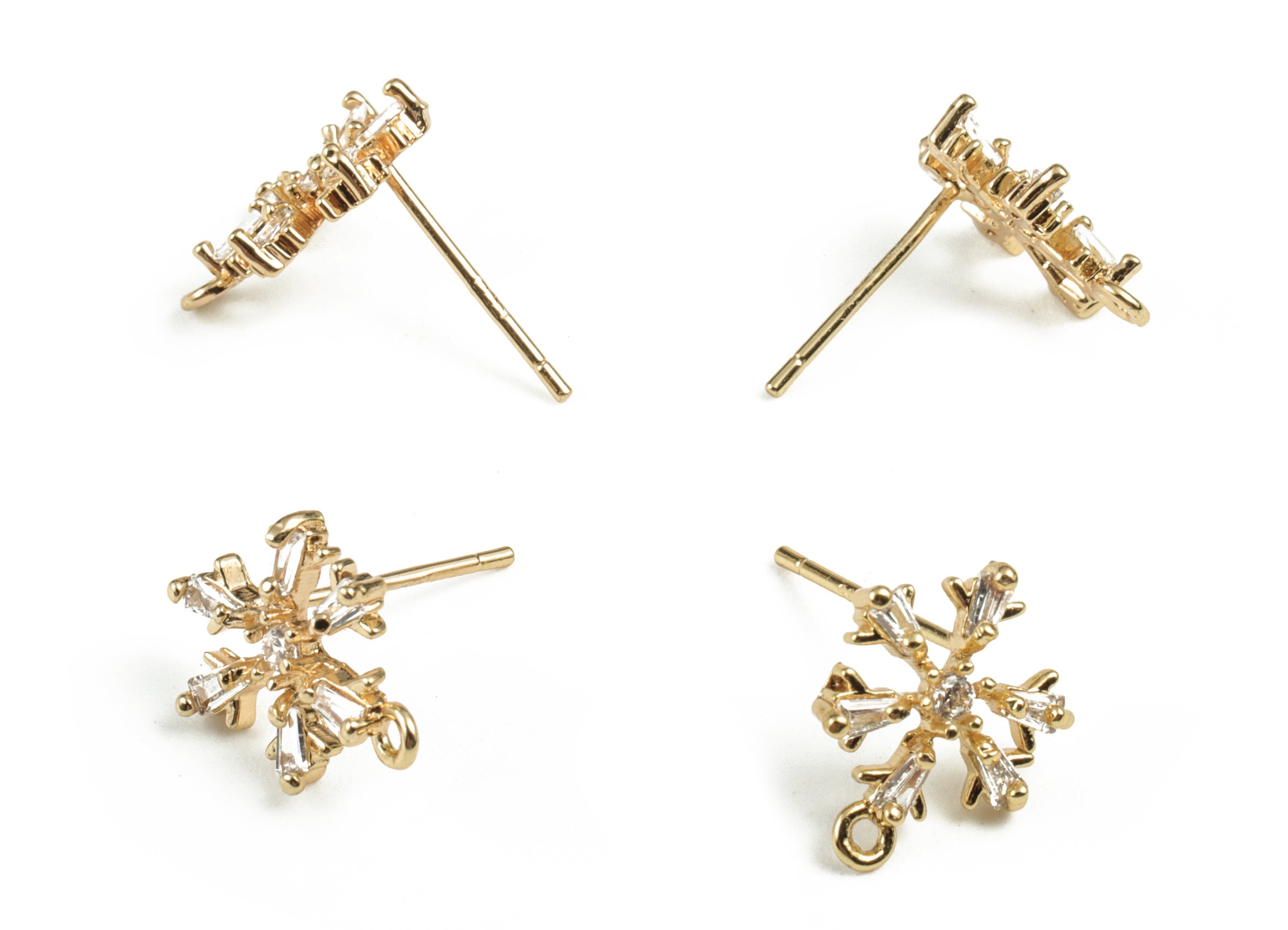 Brass Flower Earring Stud With Zircon - Gold Flower Earring Stud - 18K Real Gold Plated - 316 Stainless Steel - 12.6x9.34x2.31mm - RGP2801 - DOMEDBAZAAR