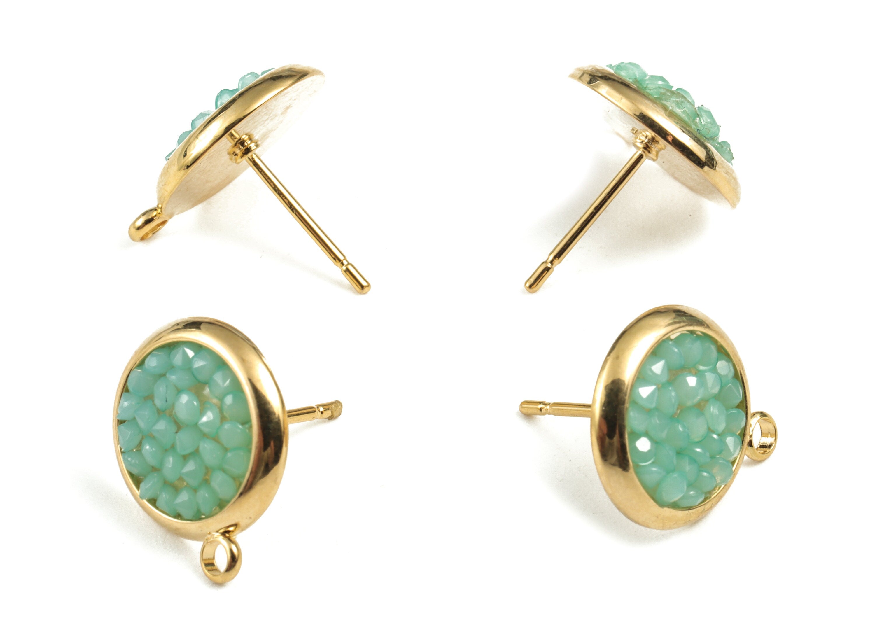 Brass Round Earring Stud With Acrylic - Gold Circle Earring Stud - 18K Real Gold Plated - 316 Stainless Steel - 15.42x12.95x2.46mm - RGP2797 - DOMEDBAZAAR