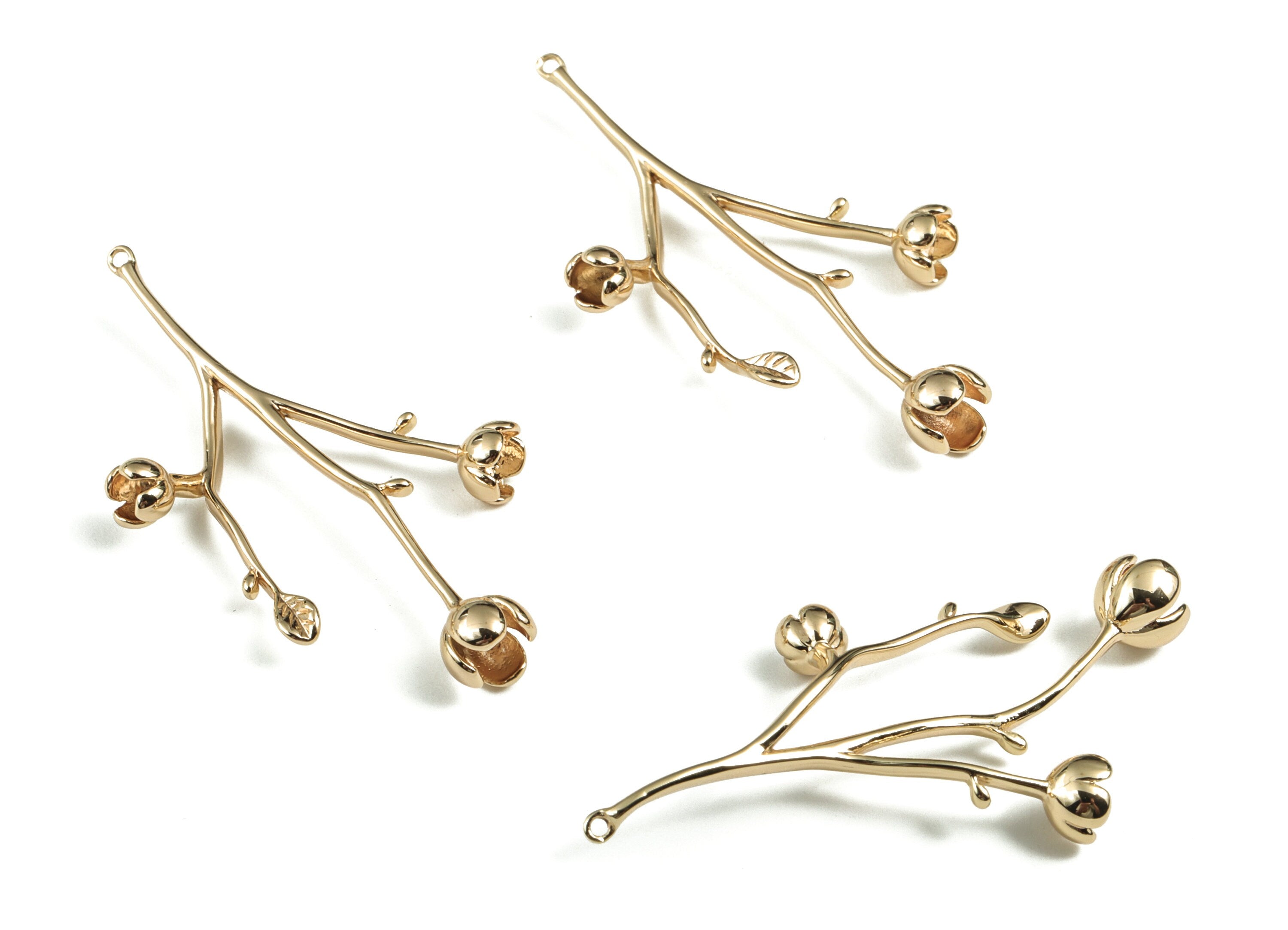 Brass Flower Earring Charms - Gold Rose Flower Pendant - 18K Real Gold Plated Brass - Jewelry Supplies - 42.37x20.6x6.04mm - RGP2781 - DOMEDBAZAAR