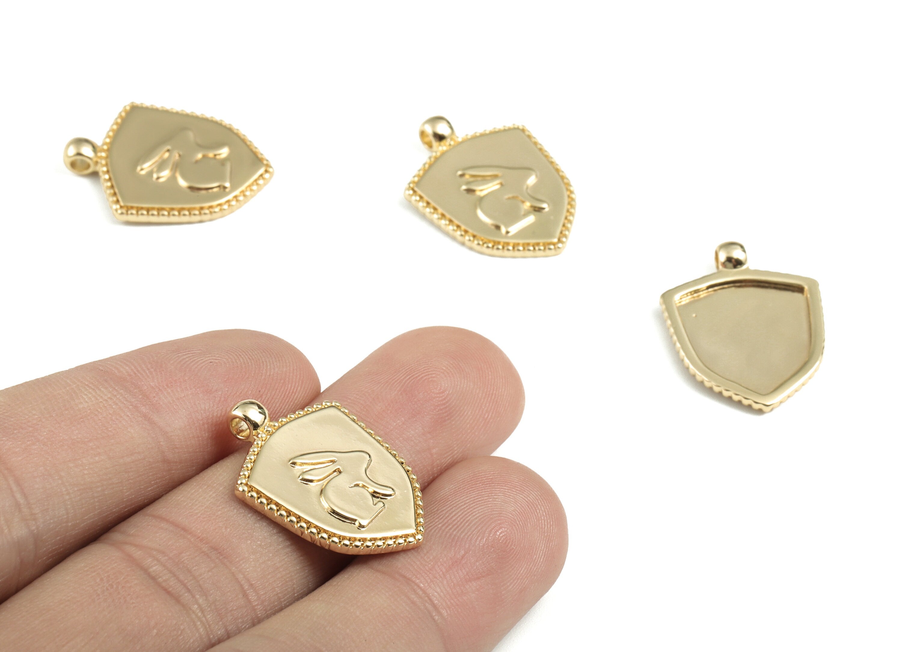 Brass Geometry Rabbit Earring Charms - Gold Geometry Rabbit Love Pendant - 18K Real Gold Plated Brass - 23.76x17.93x2.32mm - RGP2769 - DOMEDBAZAAR