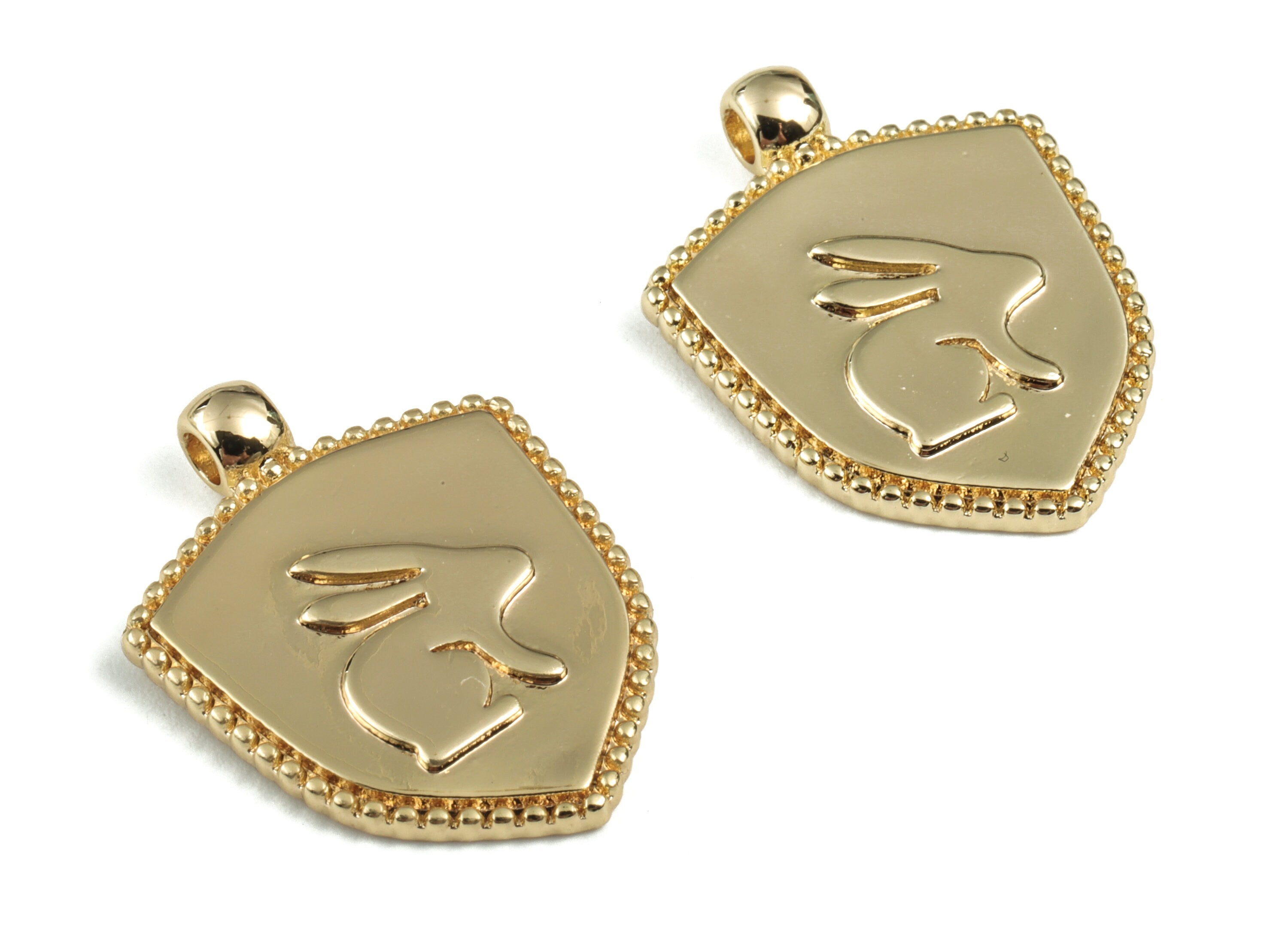 Brass Geometry Rabbit Earring Charms - Gold Geometry Rabbit Love Pendant - 18K Real Gold Plated Brass - 23.76x17.93x2.32mm - RGP2769 - DOMEDBAZAAR