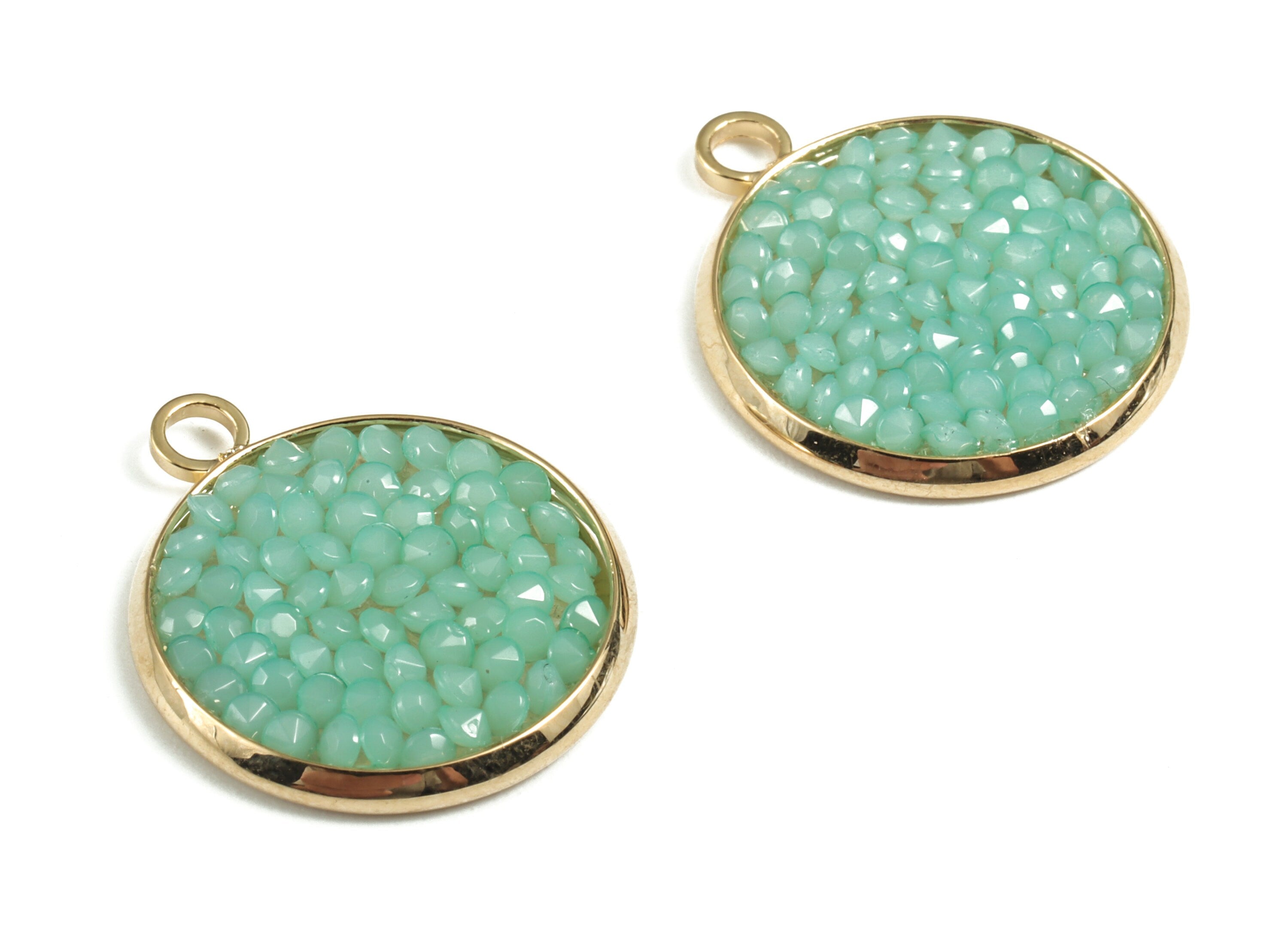 Brass Round Earring Charms With Acrylic - Gold Coin Pendant - 18K Real Gold Plated Brass - Jewelry Supplies - 20.95x17.89x2.57mm - RGP2785 - DOMEDBAZAAR
