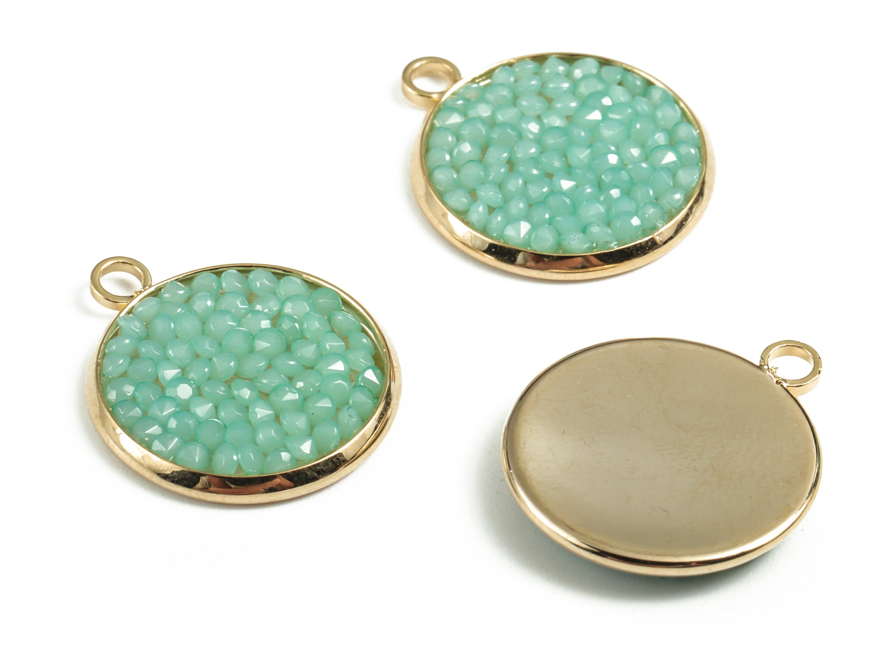 Brass Round Earring Charms With Acrylic - Gold Coin Pendant - 18K Real Gold Plated Brass - Jewelry Supplies - 20.95x17.89x2.57mm - RGP2785 - DOMEDBAZAAR