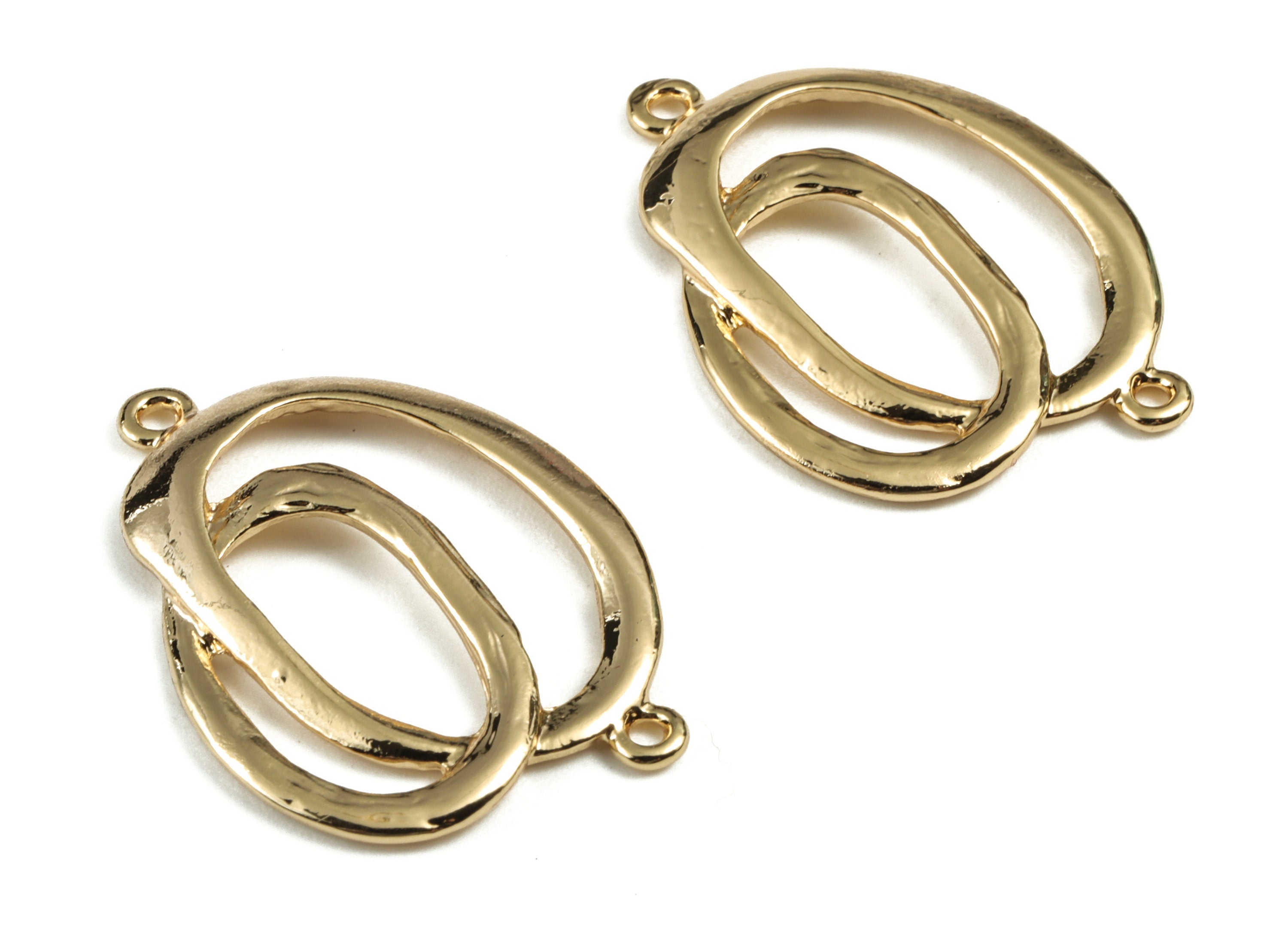 Brass Double Oval Earring Connector - Gold Double Oval Earring Charms - 18K Real Gold Plated Brass - 27.84x21.13x2.22mm - RGP2779 - DOMEDBAZAAR