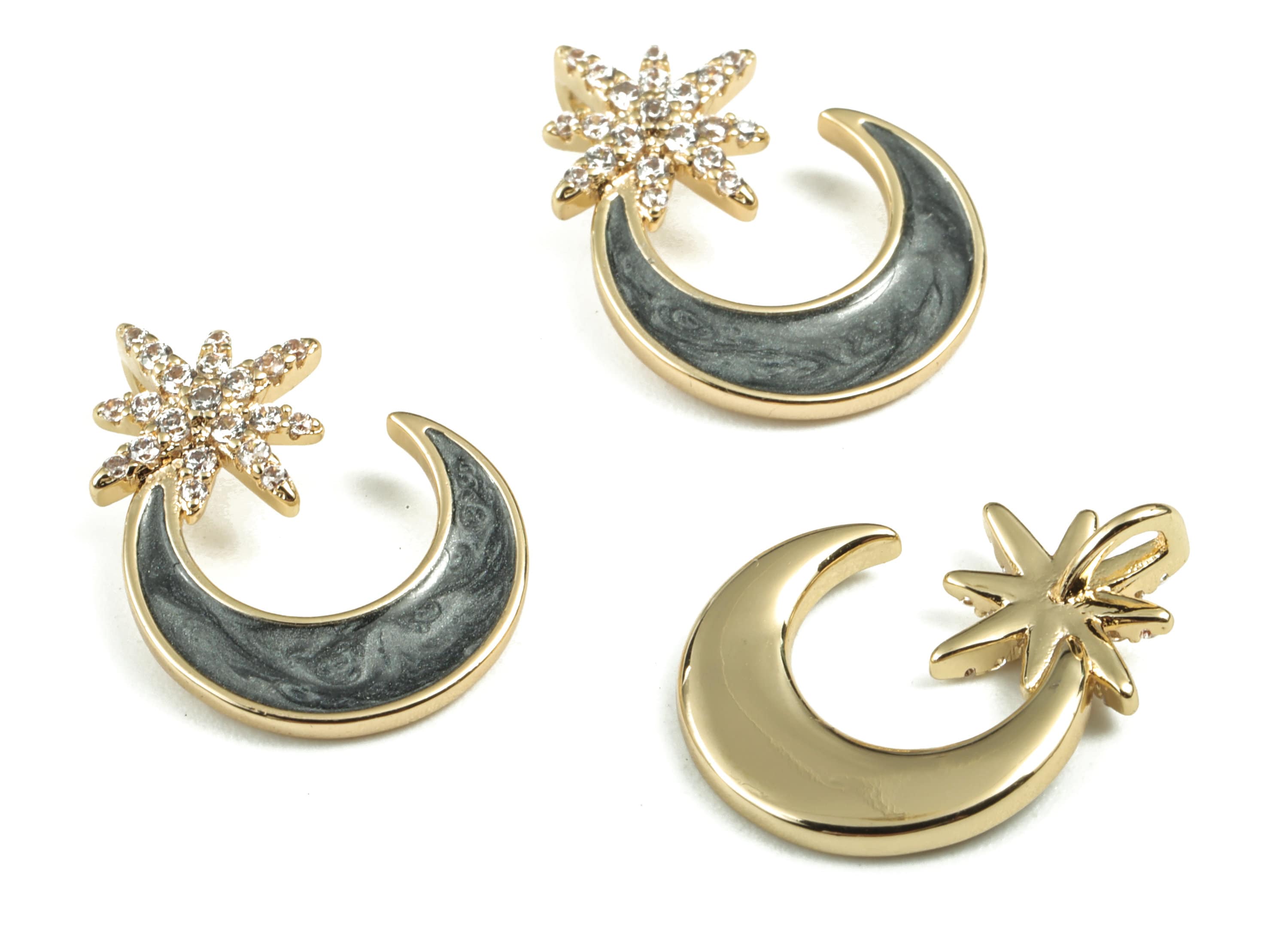 Brass Star Moon Earring Charms With Enamel - Gold Star Moon Pendant - 18K Real Gold Plated Brass - 17.55x12.85x2.09mm - RGP2780 - DOMEDBAZAAR