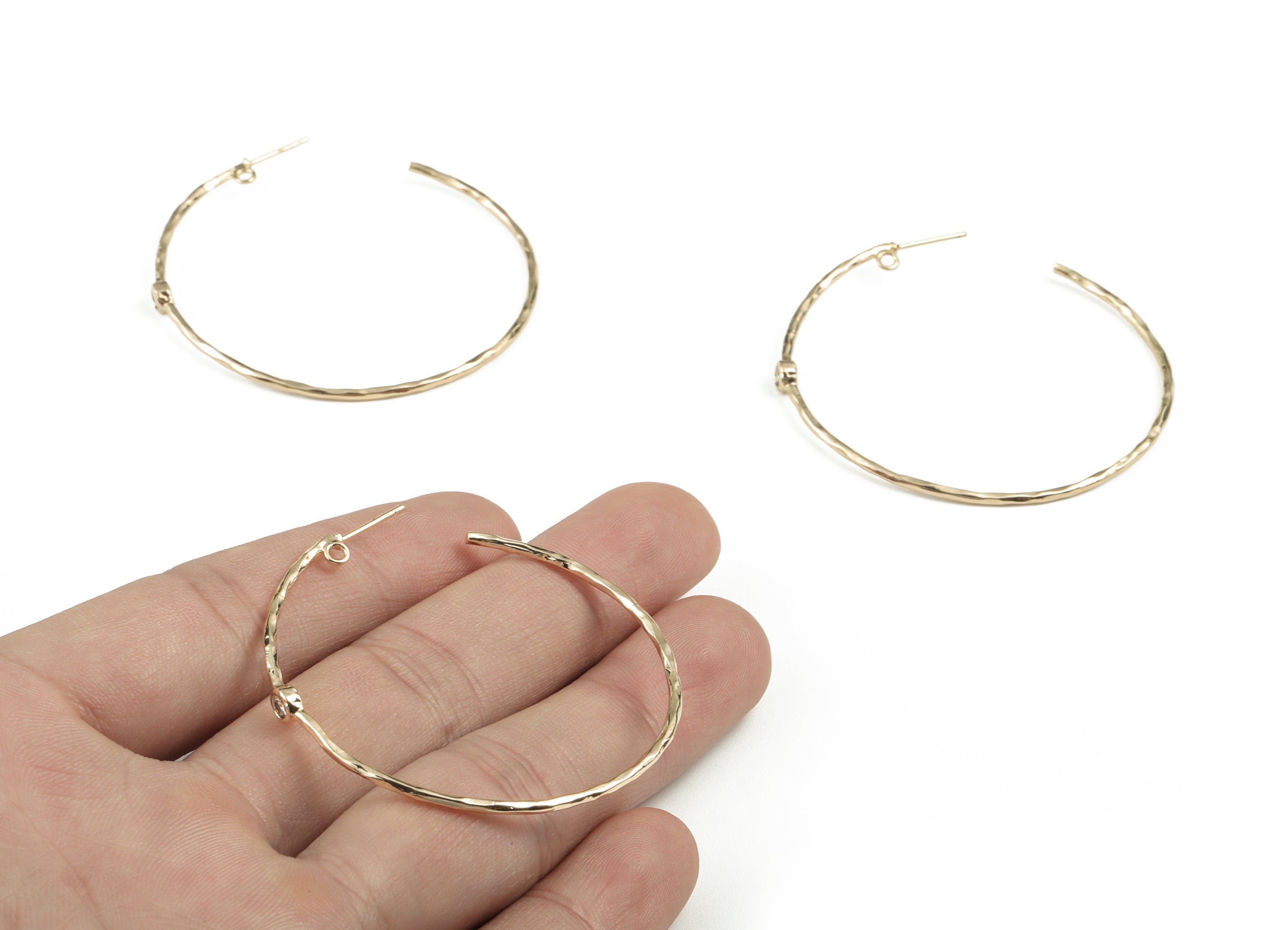 Brass Big C Earring Stud With Zircon - Gold Big C Earring Stud - 18K Real Gold Plated - 316 Stainless Steel - 50.3x4.29x2.49mm - RGP2784 - DOMEDBAZAAR