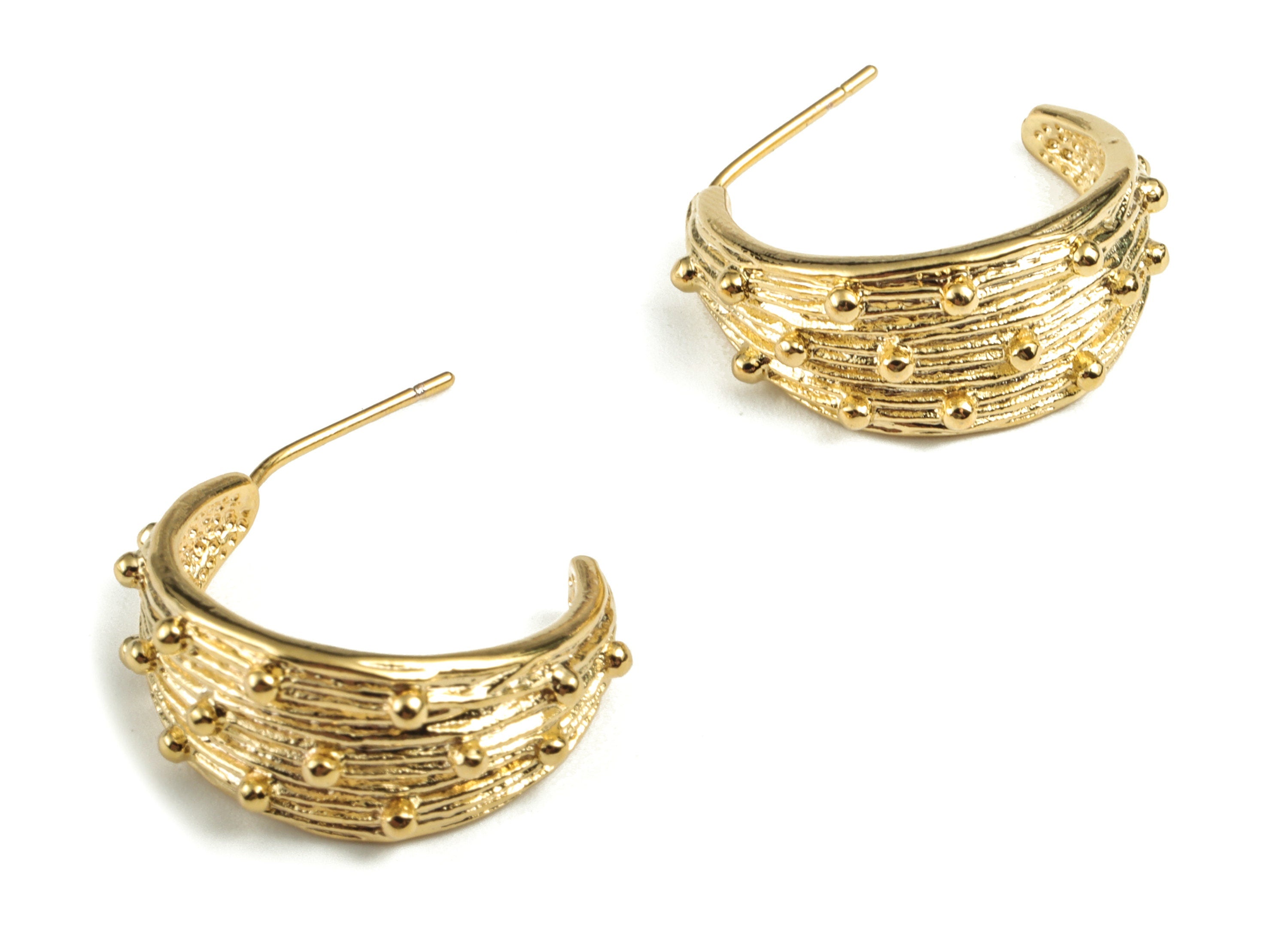 Brass C Earring Stud - Gold C Earring Stud - 18K Real Gold Plated - 316 Stainless Steel - 20.86x9.11x2.57mm - RGP2775 - DOMEDBAZAAR