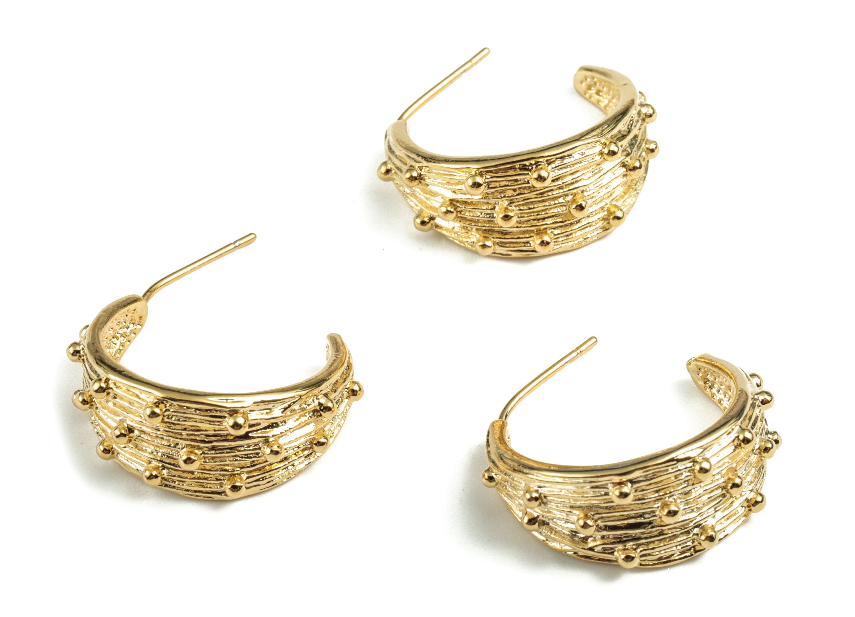 Brass C Earring Stud - Gold C Earring Stud - 18K Real Gold Plated - 316 Stainless Steel - 20.86x9.11x2.57mm - RGP2775 - DOMEDBAZAAR