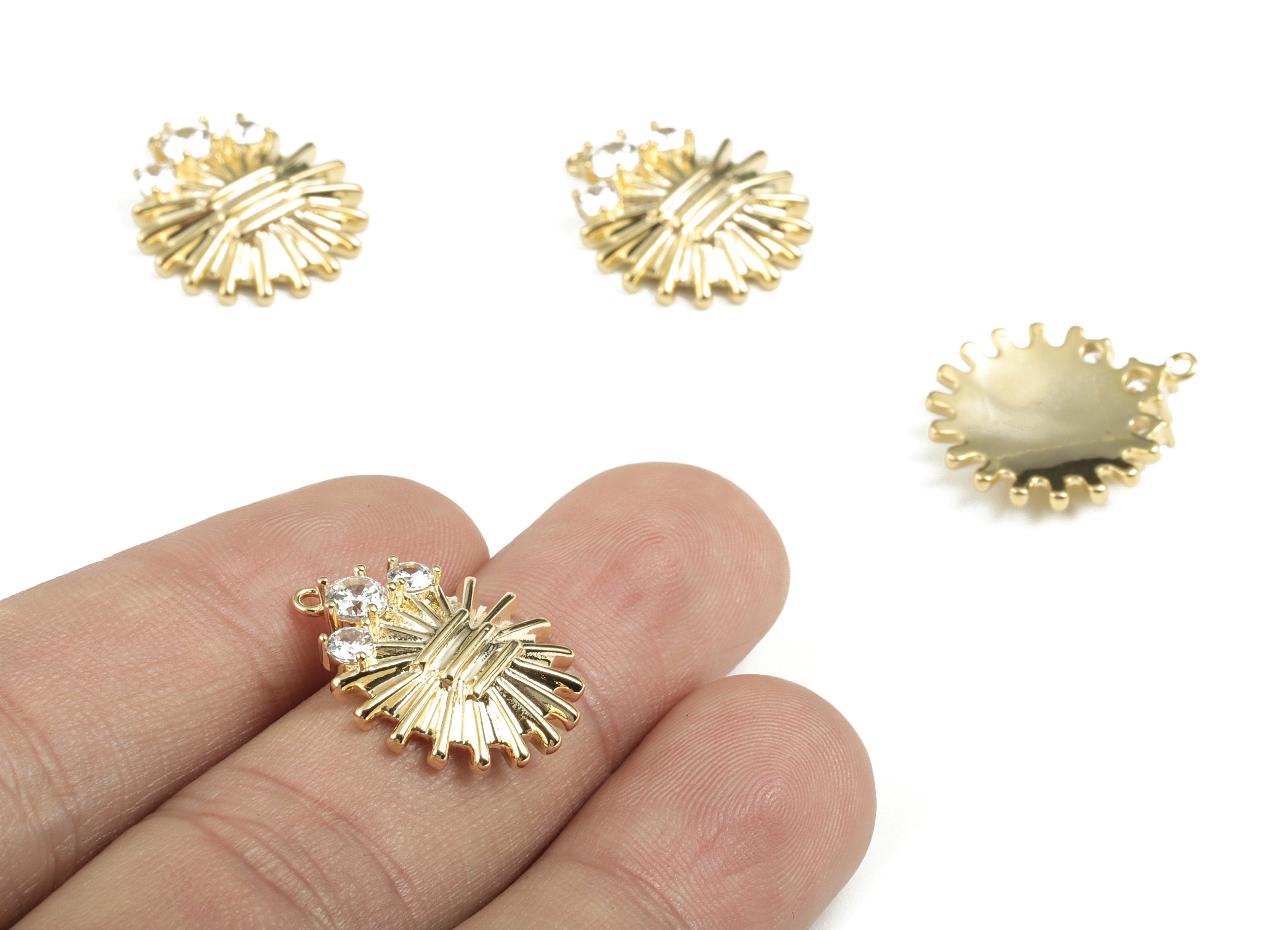 Brass Sun Earring Charms With Zircons - Gold Sun Pendant - 18K Real Gold Plated Brass - 20.52x17.54x3.72mm - RGP2777 - DOMEDBAZAAR