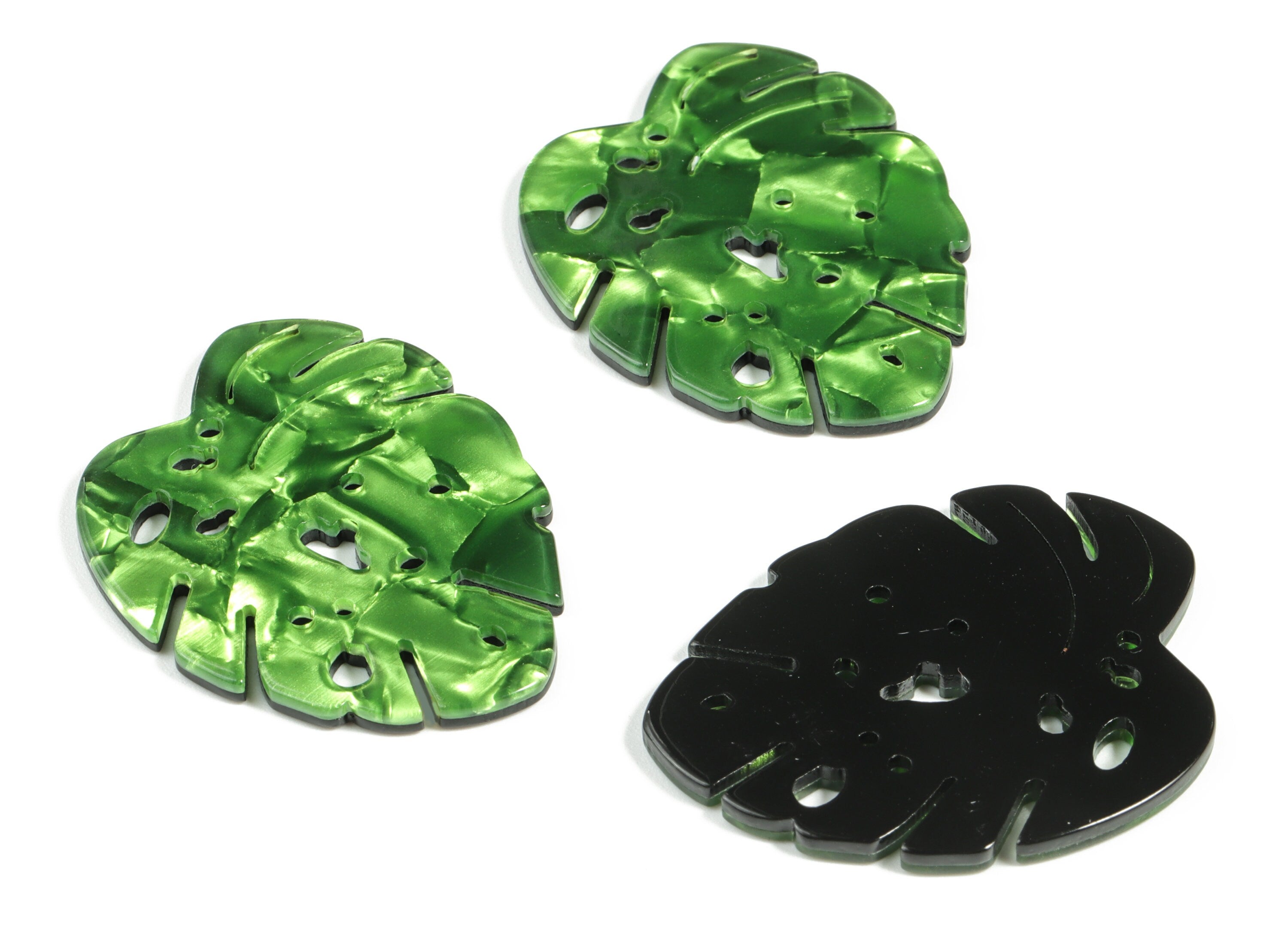 Acrylic Leaf Earring Charms - Acrylic Green Monstera Earrings - Jewelry Supplies - Color Code:A223 - 38.65x31.32x2.35mm - AC2175-A223 - DOMEDBAZAAR