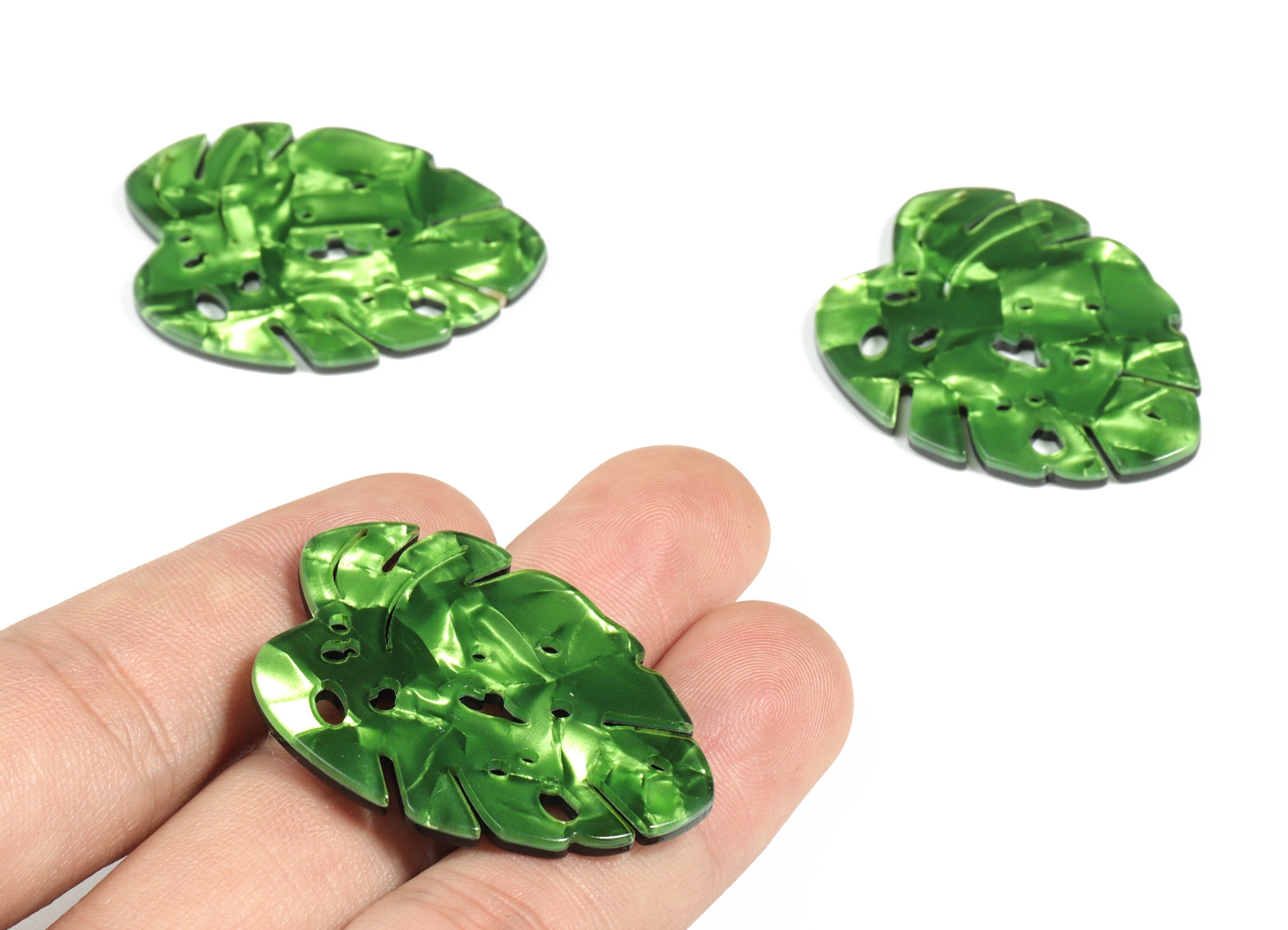 Acrylic Leaf Earring Charms - Acrylic Green Monstera Earrings - Jewelry Supplies - Color Code:A223 - 38.65x31.32x2.35mm - AC2175-A223 - DOMEDBAZAAR