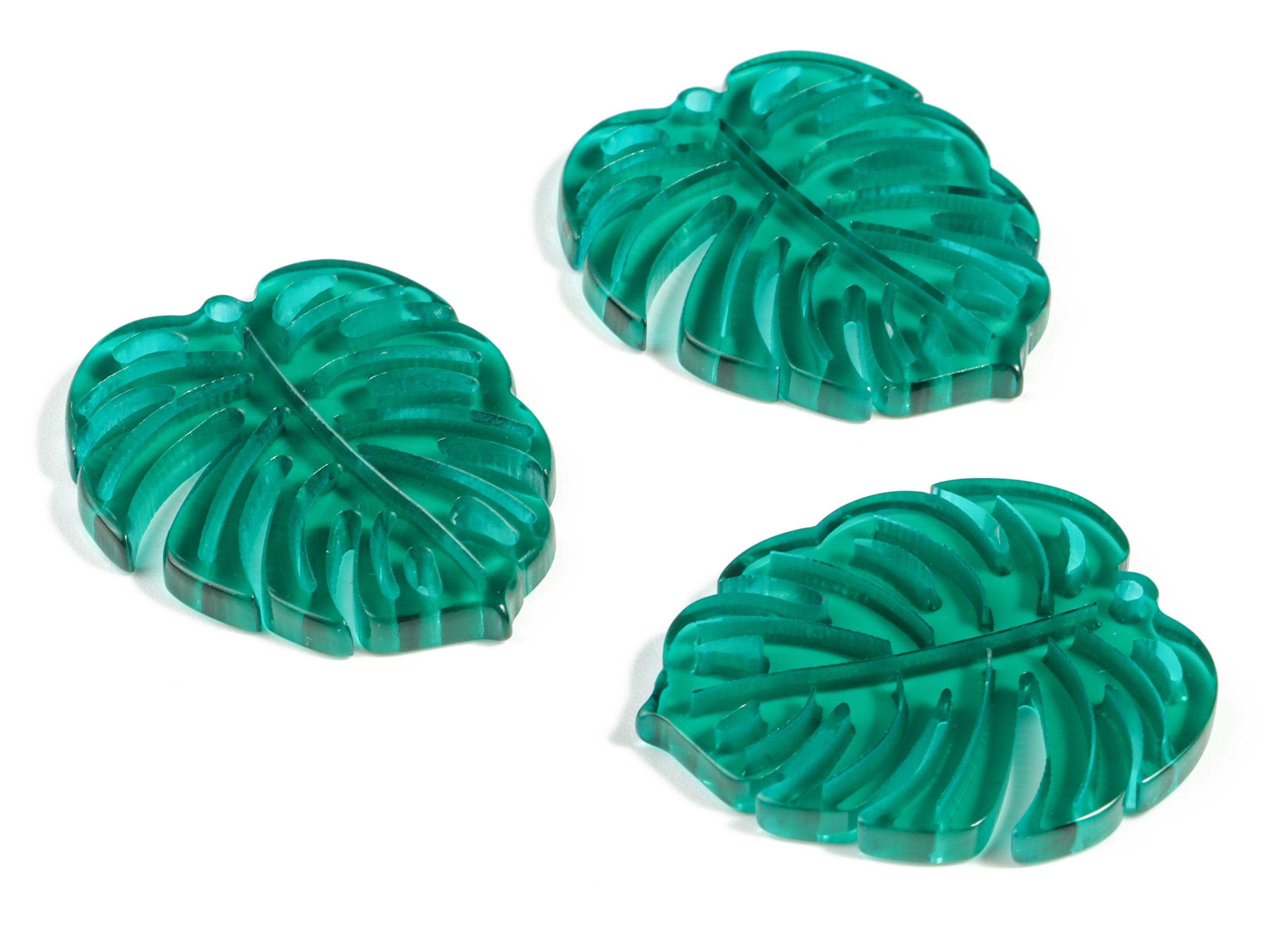 Acrylic Leaf Earring Charms - Acrylic Green Monstera Earrings - Jewelry Supplies - Color Code:A463 - 31.11x26.8x2.71mm - AC2176-A463 - DOMEDBAZAAR