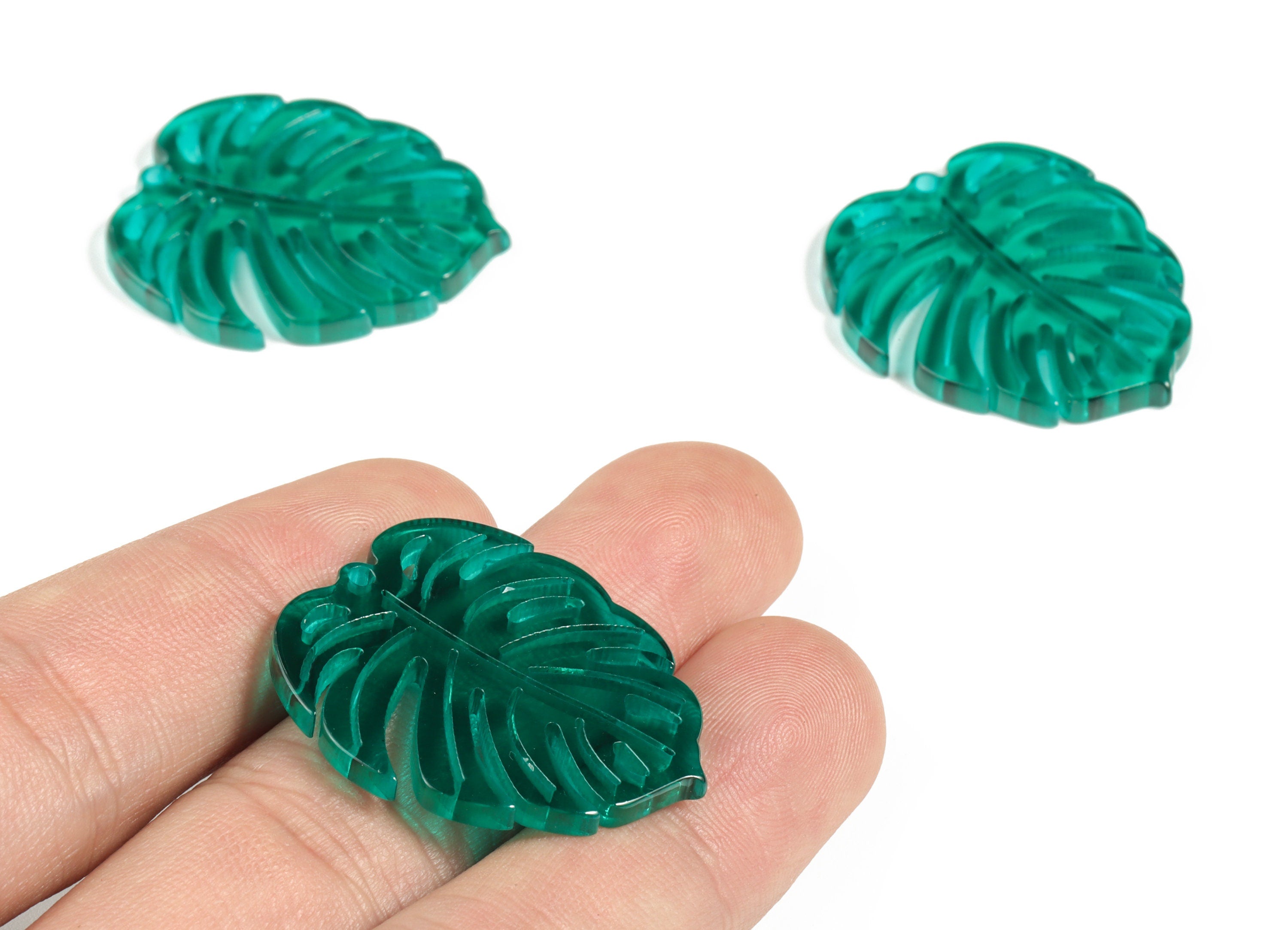 Acrylic Leaf Earring Charms - Acrylic Green Monstera Earrings - Jewelry Supplies - Color Code:A463 - 31.11x26.8x2.71mm - AC2176-A463 - DOMEDBAZAAR