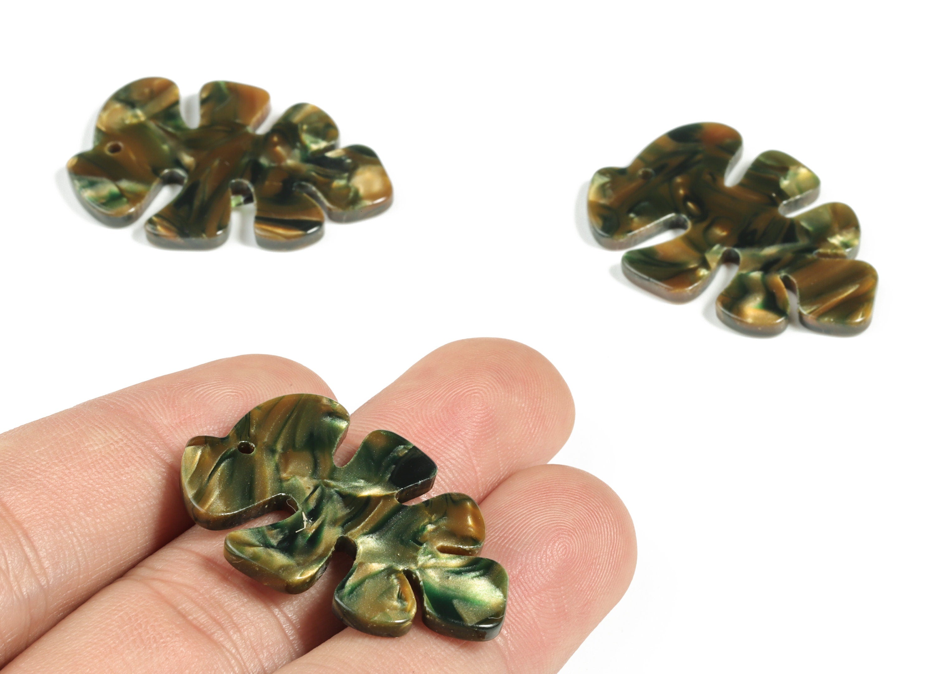Acetate Monstera Earring Charms - Leaf Pendant - Earring Finding - Jewelry Supplies - Color Code:A552 - 33.78x24.25x2.48mm - AC2186-A552 - DOMEDBAZAAR