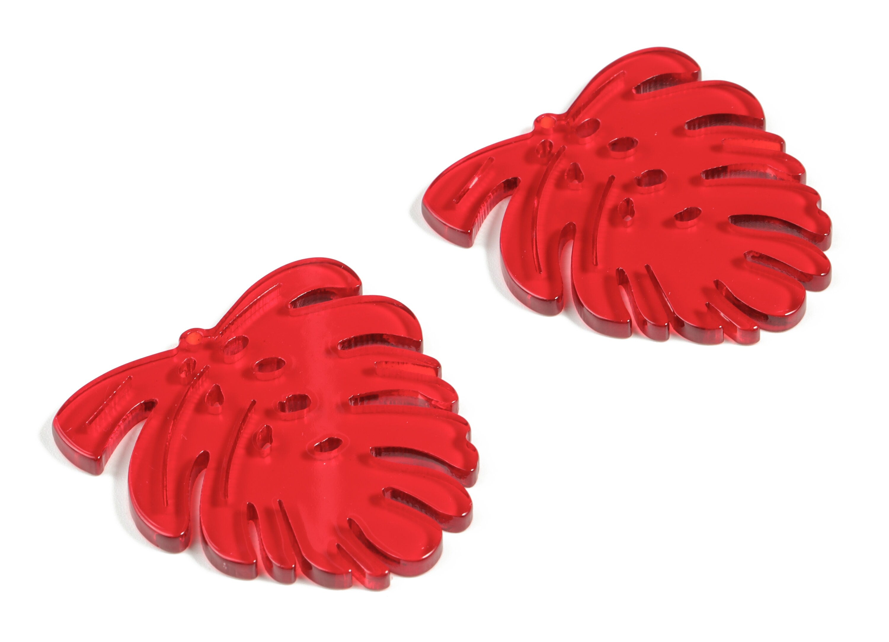 Acrylic Leaf Earring Charms - Acrylic Red Monstera Earrings - Jewelry Supplies - Color Code:A479 - 45.13x43.23x2.95mm - AC2172-A479 - DOMEDBAZAAR