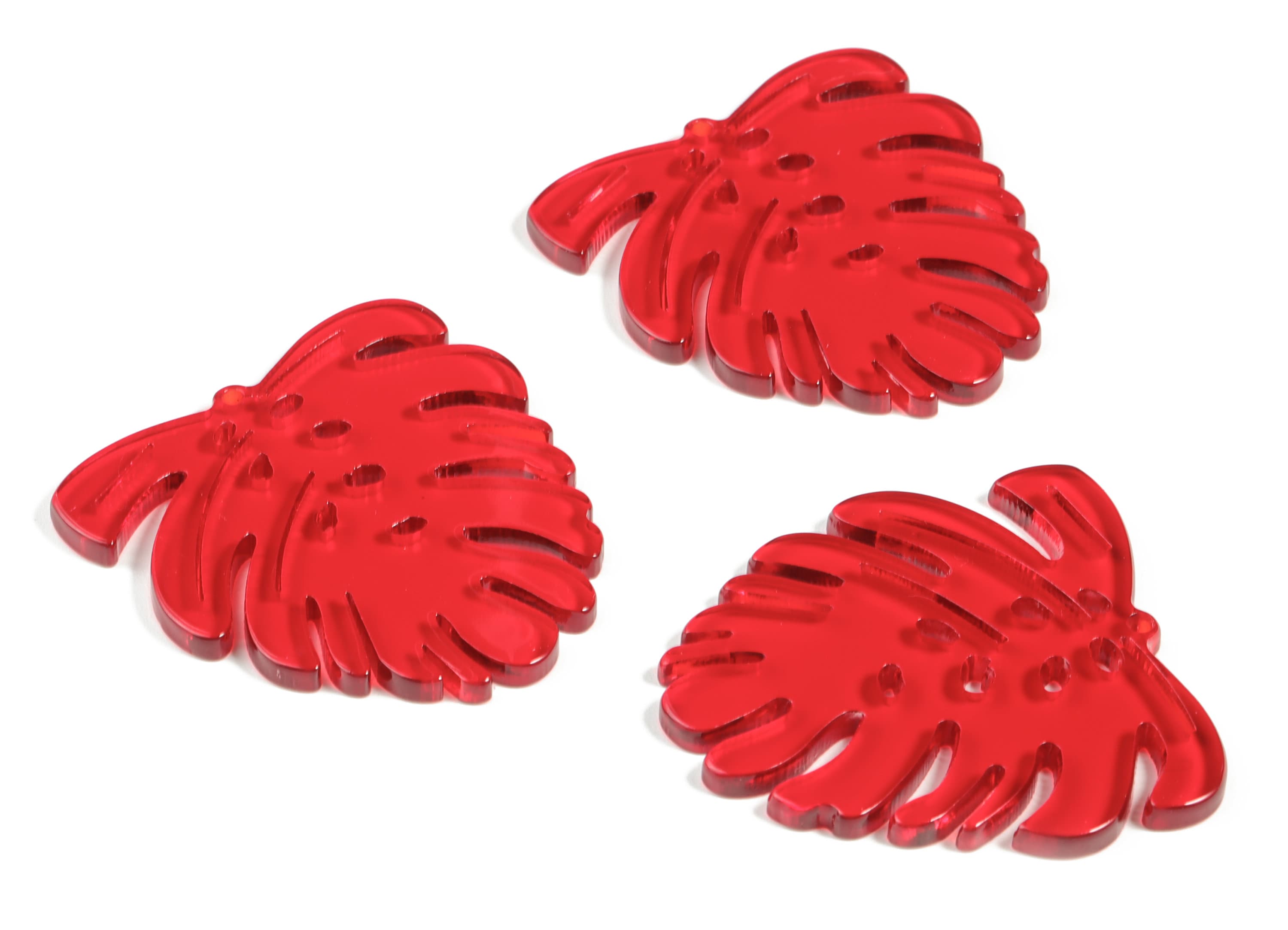 Acrylic Leaf Earring Charms - Acrylic Red Monstera Earrings - Jewelry Supplies - Color Code:A479 - 45.13x43.23x2.95mm - AC2172-A479 - DOMEDBAZAAR