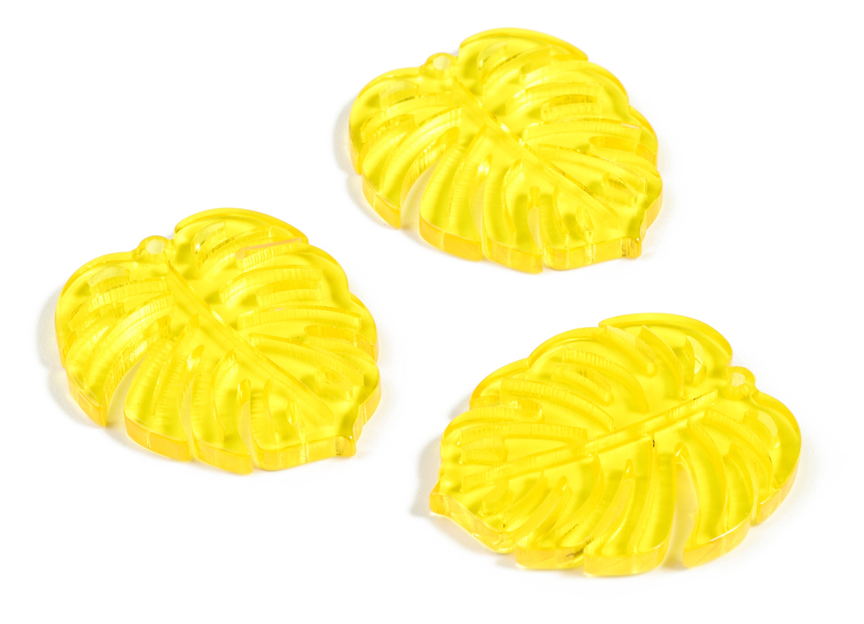 Acrylic Leaf Earring Charms - Acrylic Yellow Monstera Earrings - Jewelry Supplies - Color Code:A481 - 31.29x26.89x2.72mm - AC2176-A481 - DOMEDBAZAAR