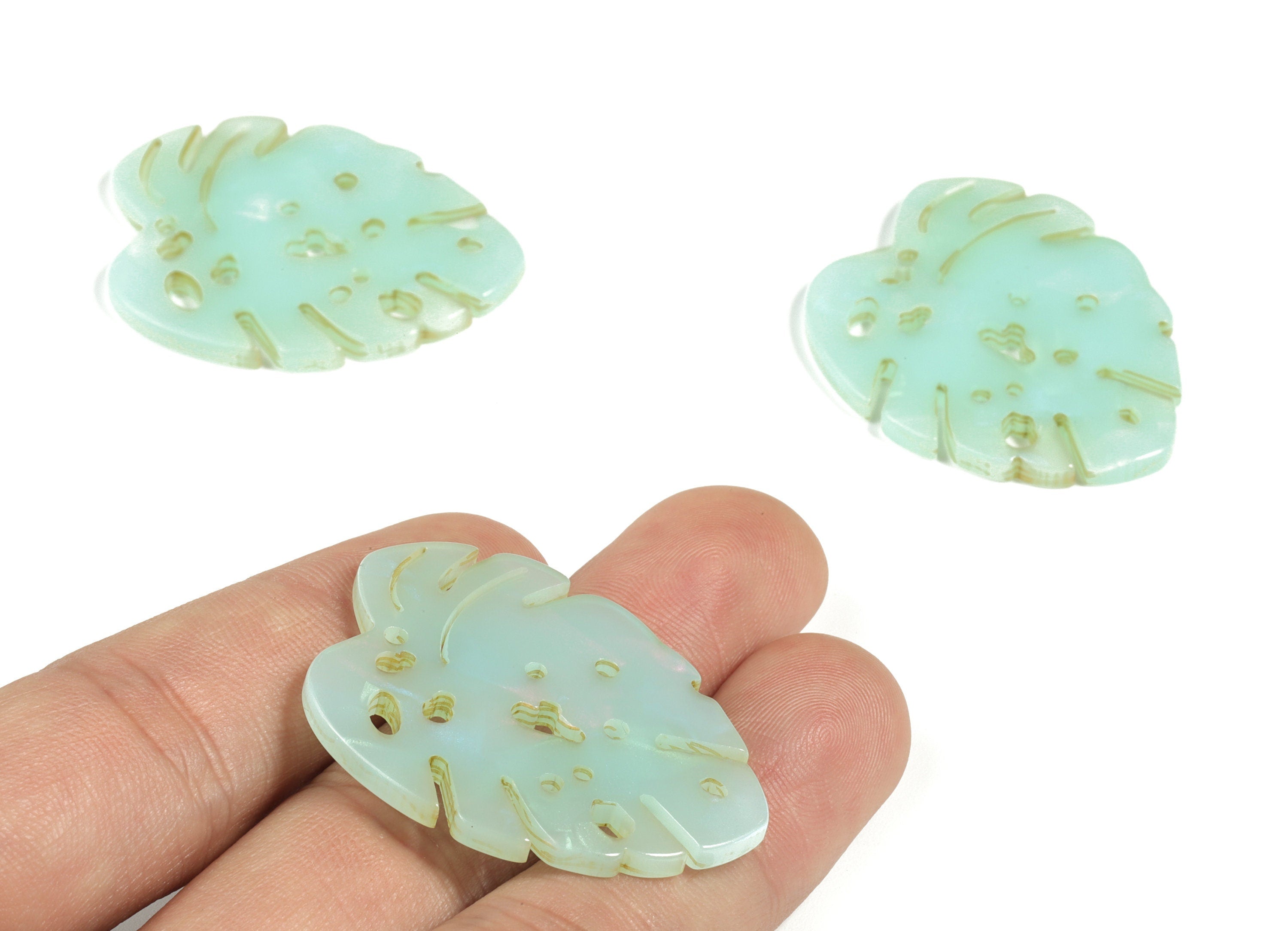 Acrylic Leaf Earring Charms - Acrylic Monstera Pendant - Jewelry Supplies - Color Code:A236 - 39.59x32.63x2.64mm - AC2175-A236 - DOMEDBAZAAR