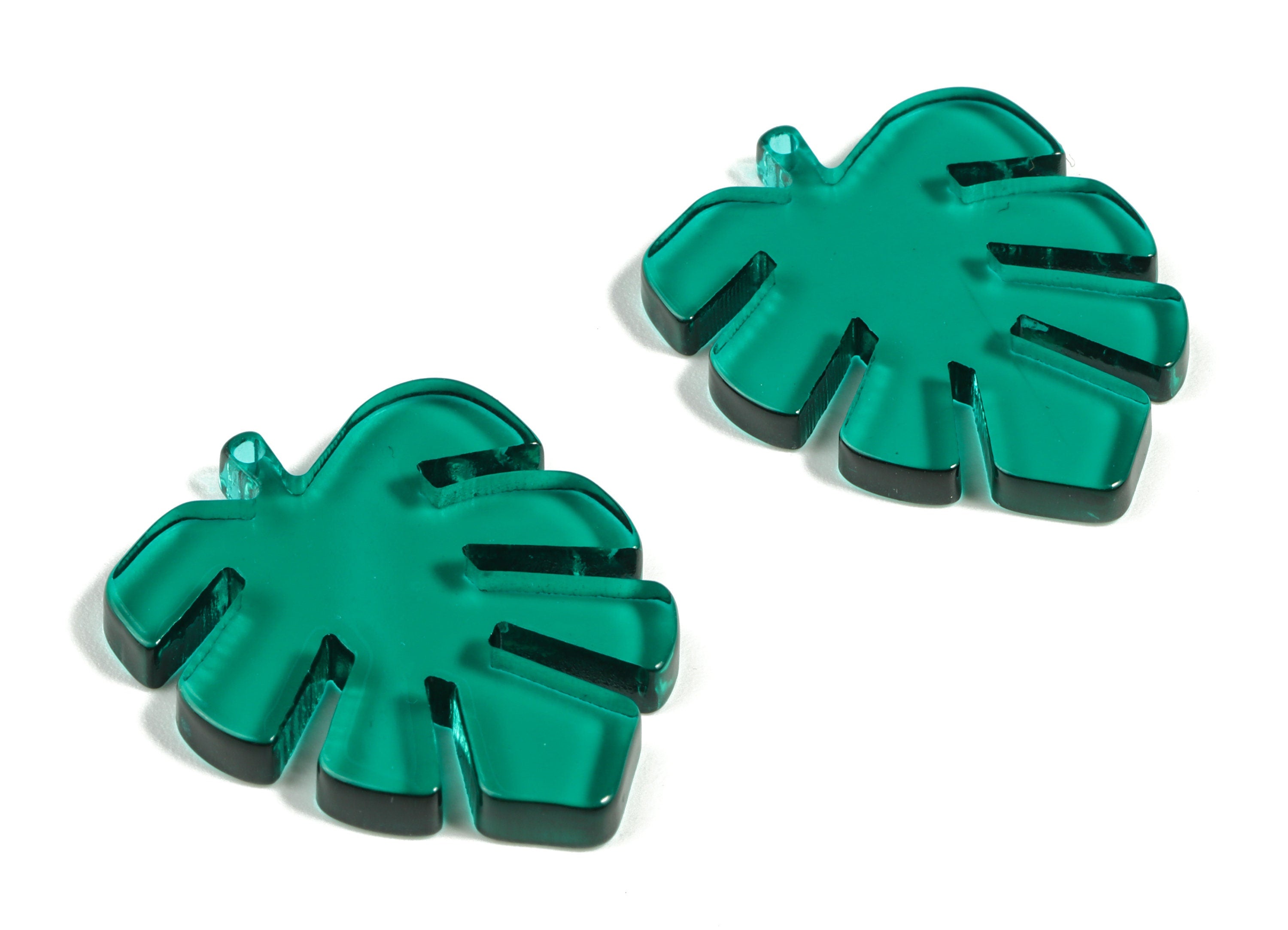 Acrylic Leaf Earring Charms - Acrylic Green Leaf Pendant - Jewelry Supplies - Color Code:A463 - 29.93x24.17x3.04mm - AC1087-A463 - DOMEDBAZAAR