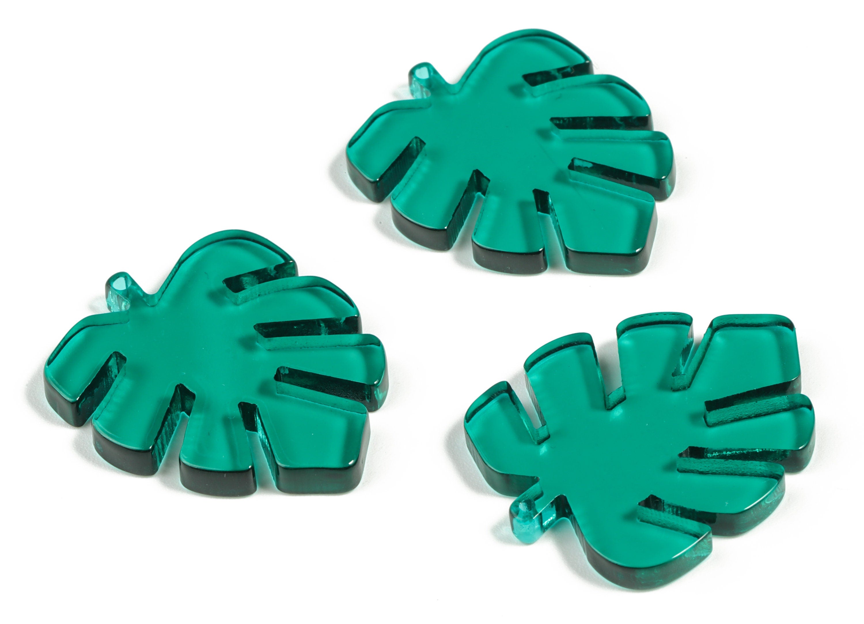 Acrylic Leaf Earring Charms - Acrylic Green Leaf Pendant - Jewelry Supplies - Color Code:A463 - 29.93x24.17x3.04mm - AC1087-A463 - DOMEDBAZAAR