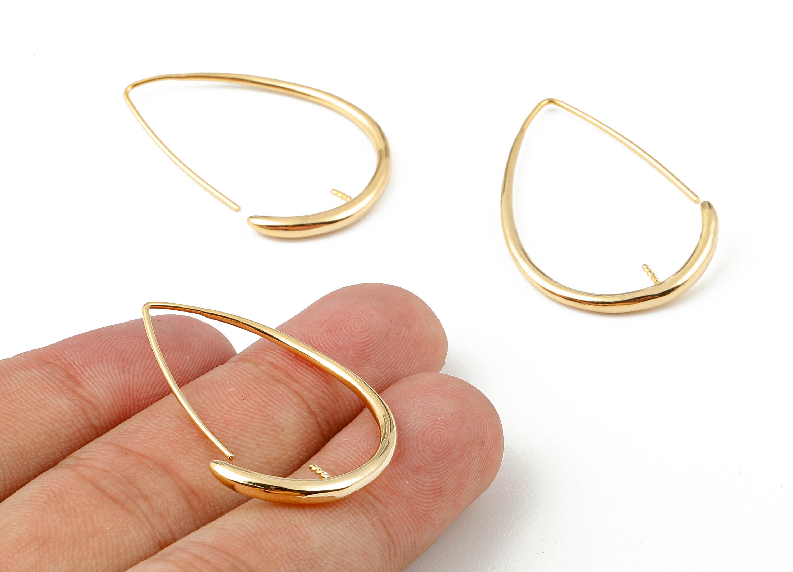 Brass Drop Earring Wire - Drop Earring For Pearl - 18K Real Gold Plated Ear Wire - Jewelry Supplies - 36.41x25.57x2.71mm - RGP1043 - DOMEDBAZAAR