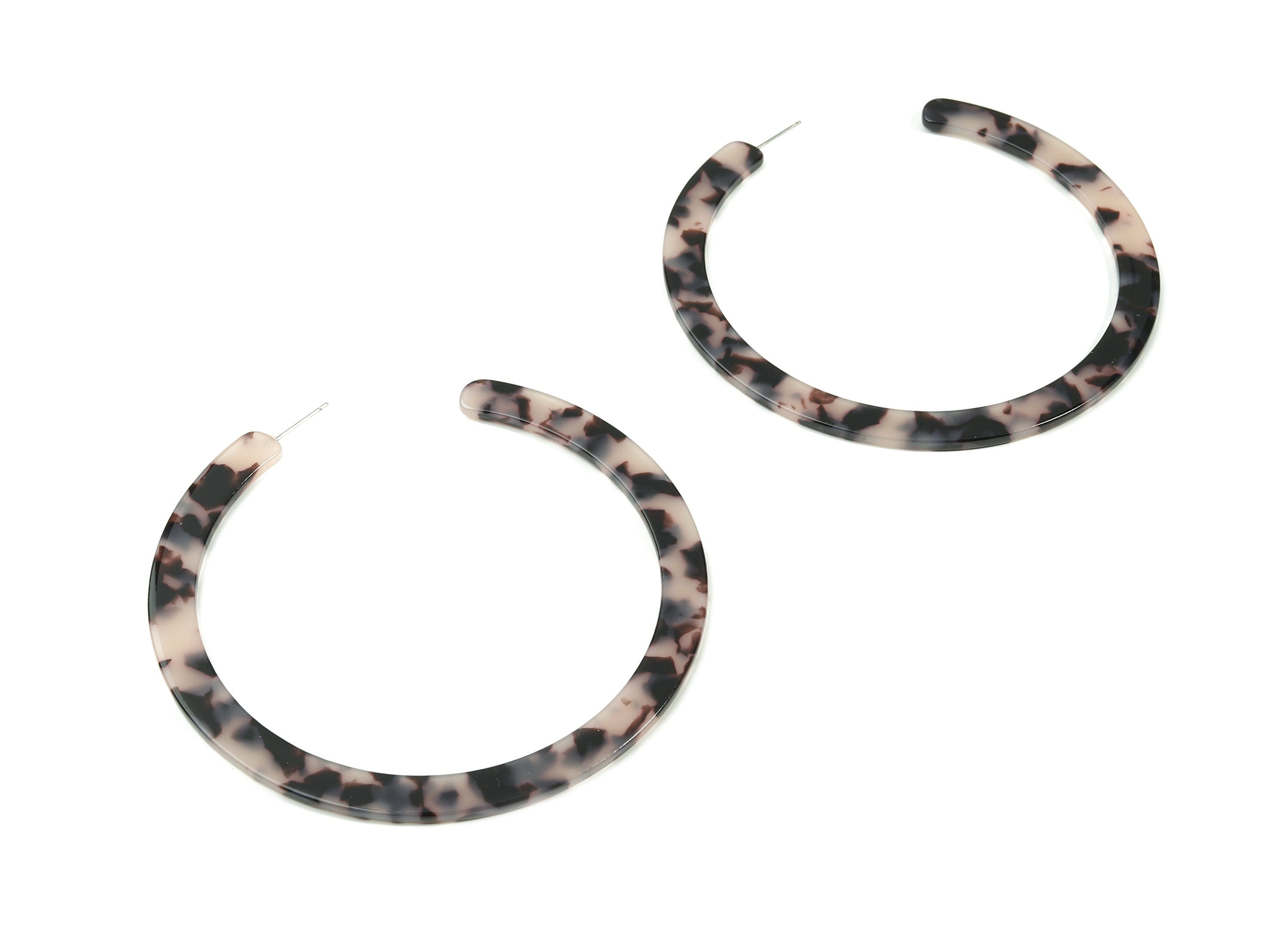 Open Hoop Earrings Stud - 3.3 inch Hoop Earring - Blonde Tortoise Shell Round Earring Post - Color Code: A06 - 84.9x84.5x2.5mm - AC1831-A06 - DOMEDBAZAAR