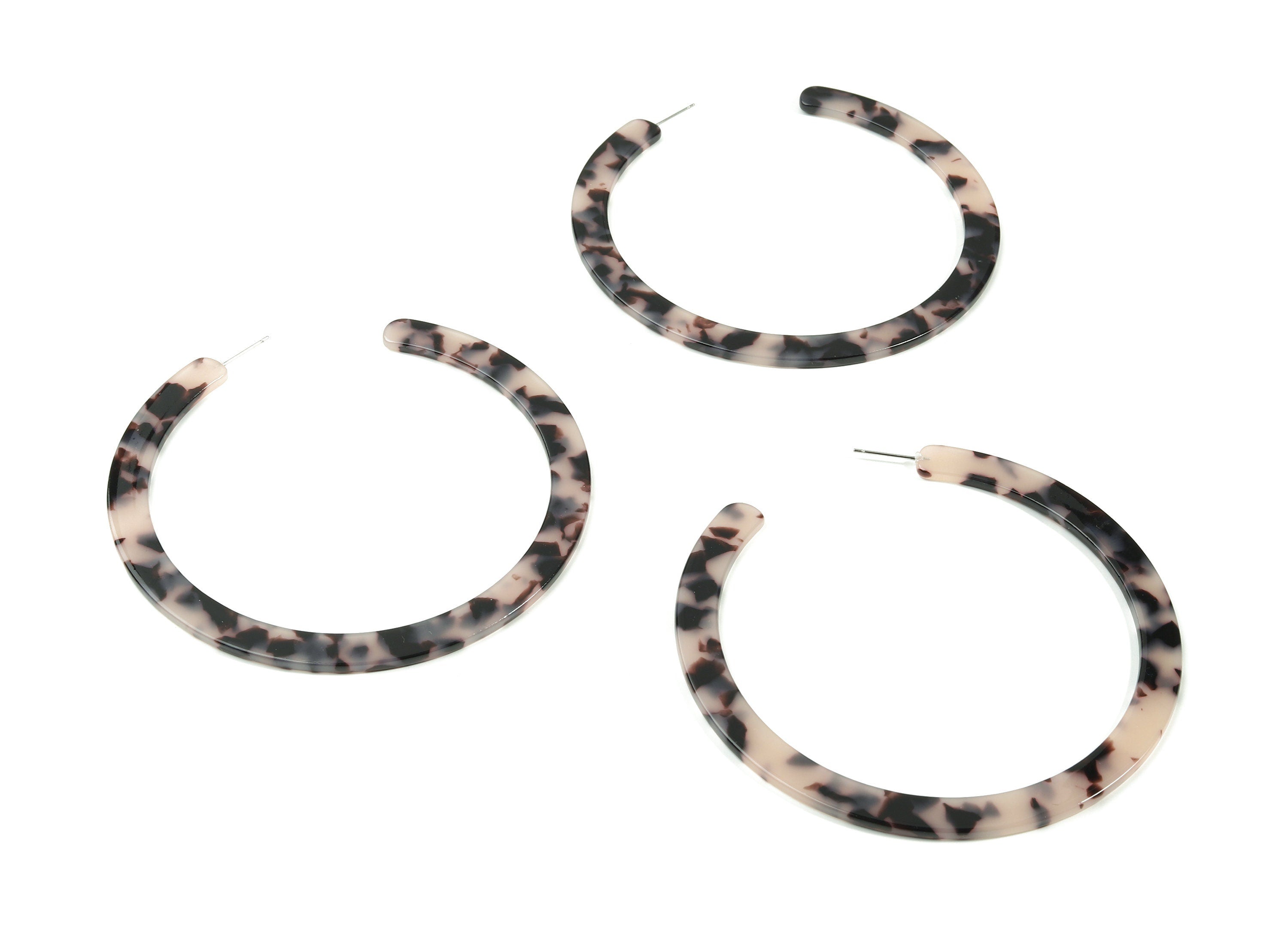 Open Hoop Earrings Stud - 3.3 inch Hoop Earring - Blonde Tortoise Shell Round Earring Post - Color Code: A06 - 84.9x84.5x2.5mm - AC1831-A06 - DOMEDBAZAAR