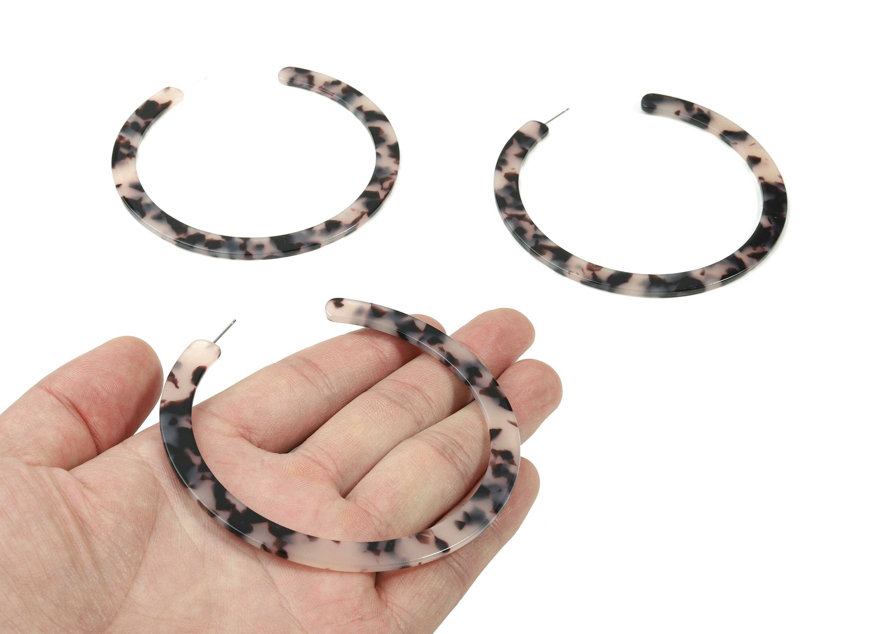 Open Hoop Earrings Stud - 3.3 inch Hoop Earring - Blonde Tortoise Shell Round Earring Post - Color Code: A06 - 84.9x84.5x2.5mm - AC1831-A06 - DOMEDBAZAAR