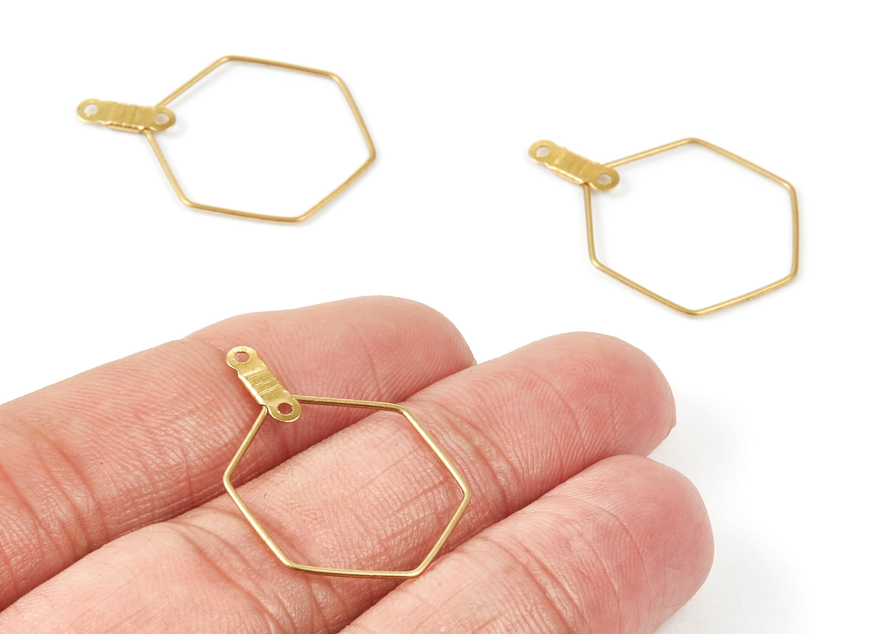 Raw Brass Earring Hoops - Hexagon Shaped Ear Wire - Geometric Earring Findings - Jewelry Supplies - 30x20x0,7mm - PP1514 - DOMEDBAZAAR