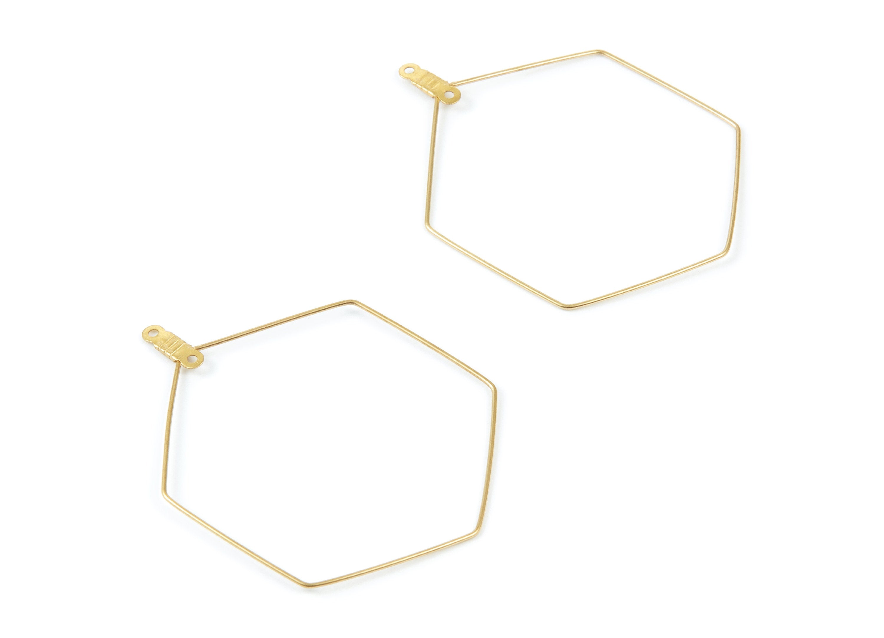 Raw Brass Earring Hoops - Hexagon Shaped Ear Wire - Geometric Earring Findings - Jewelry Supplies - 52x40x0,7mm - PP1516 - DOMEDBAZAAR