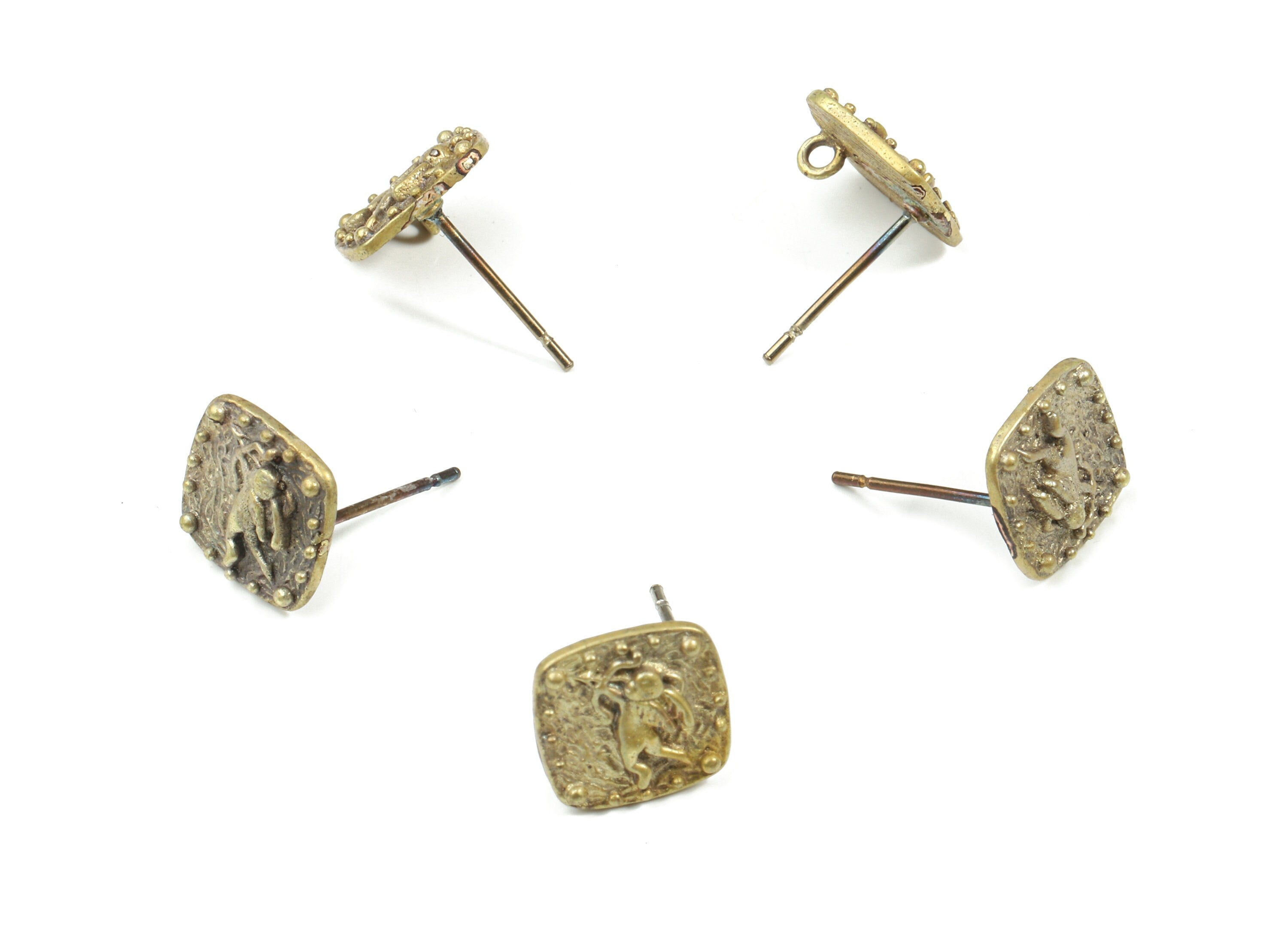 Brass Square Stud Earring With Loop - Raw Brass Square Earring Post - Steel Stud - Earring Post - Jewelry Supplies - 10x10x1.7mm - PP3276 - DOMEDBAZAAR