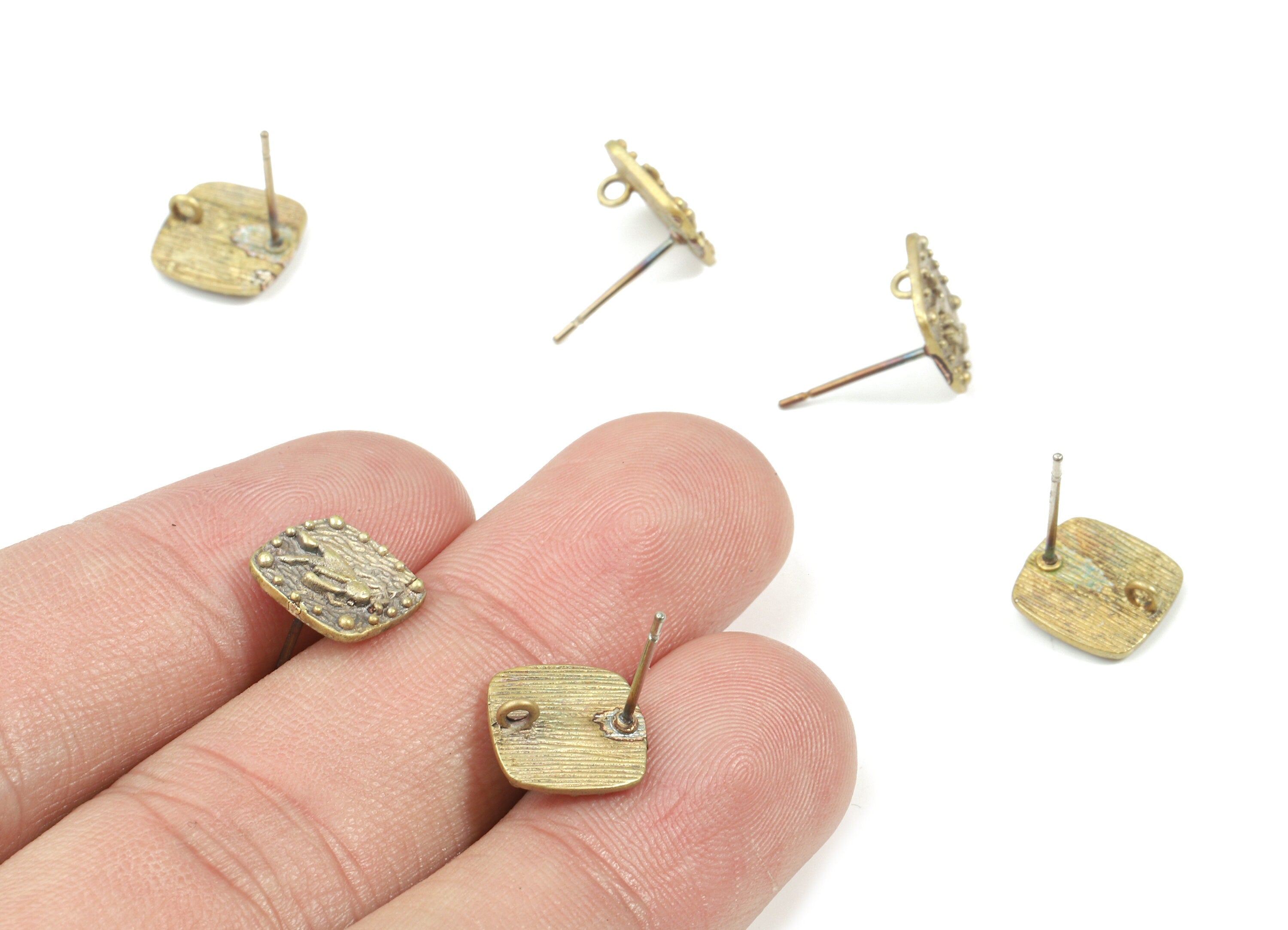Brass Square Stud Earring With Loop - Raw Brass Square Earring Post - Steel Stud - Earring Post - Jewelry Supplies - 10x10x1.7mm - PP3276 - DOMEDBAZAAR