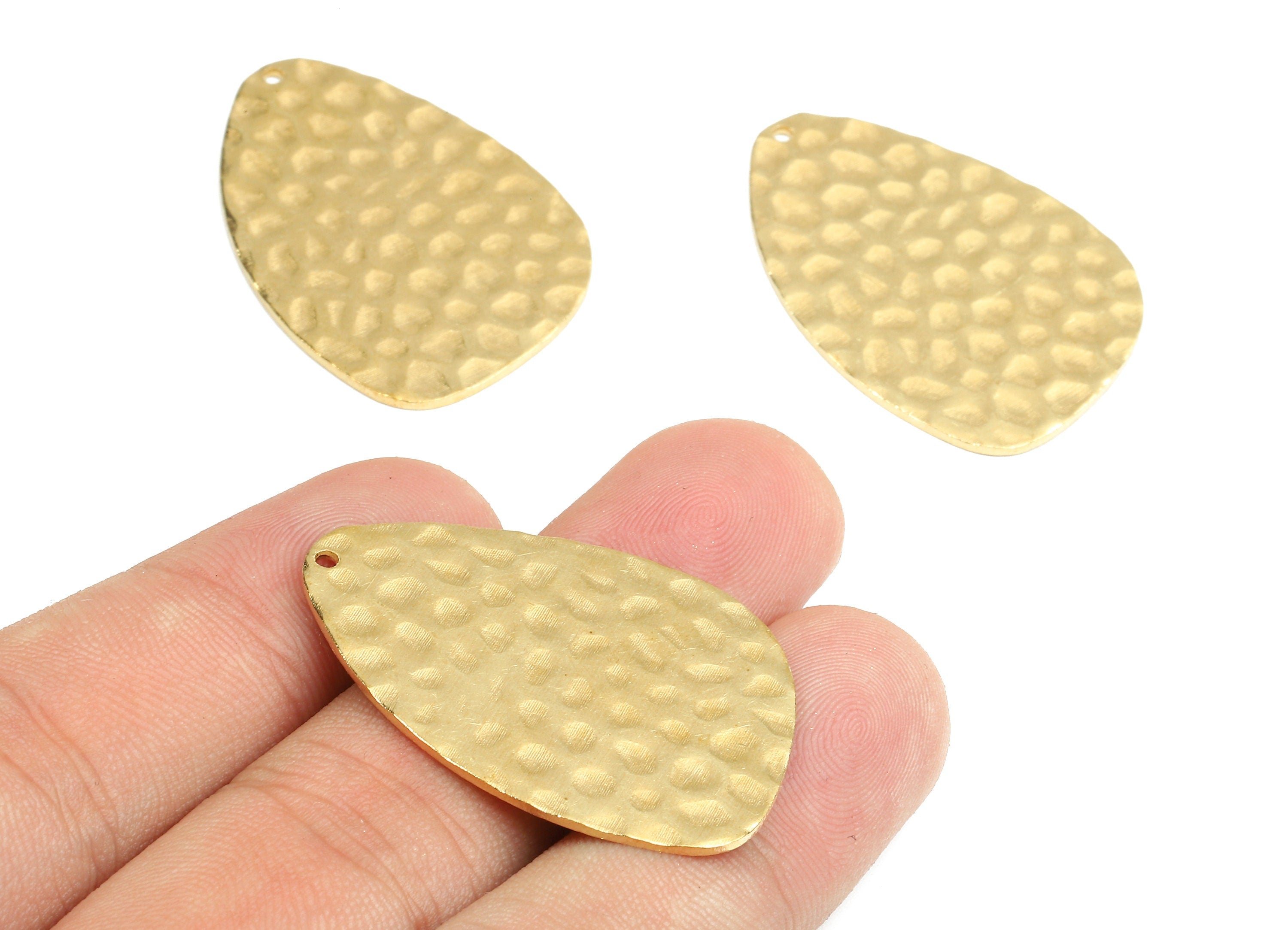 Brass Drop Charms - Raw Brass Hammered Drop Earrings and Pendant - Brass Face Necklace - Jewelry Supplies - 37.36x25.46x1.17mm - PP2603 - DOMEDBAZAAR