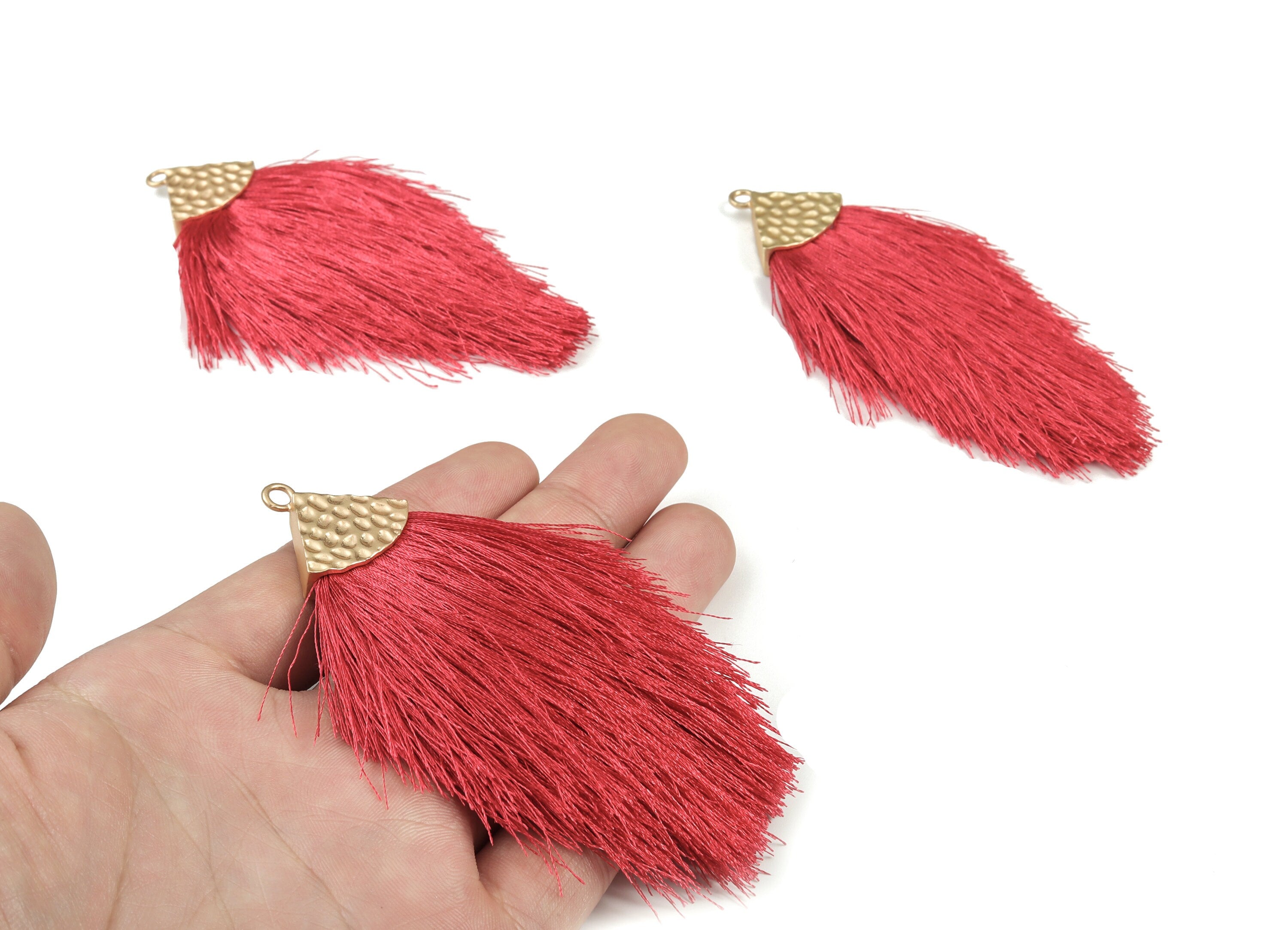 Tassel Earring Charms - Tassel Earring Charm - Puffy Tassel With Alloy Cap - Tassel Findings - Jewelry Supplies - 96.86x57.69mm - TS1126 - DOMEDBAZAAR