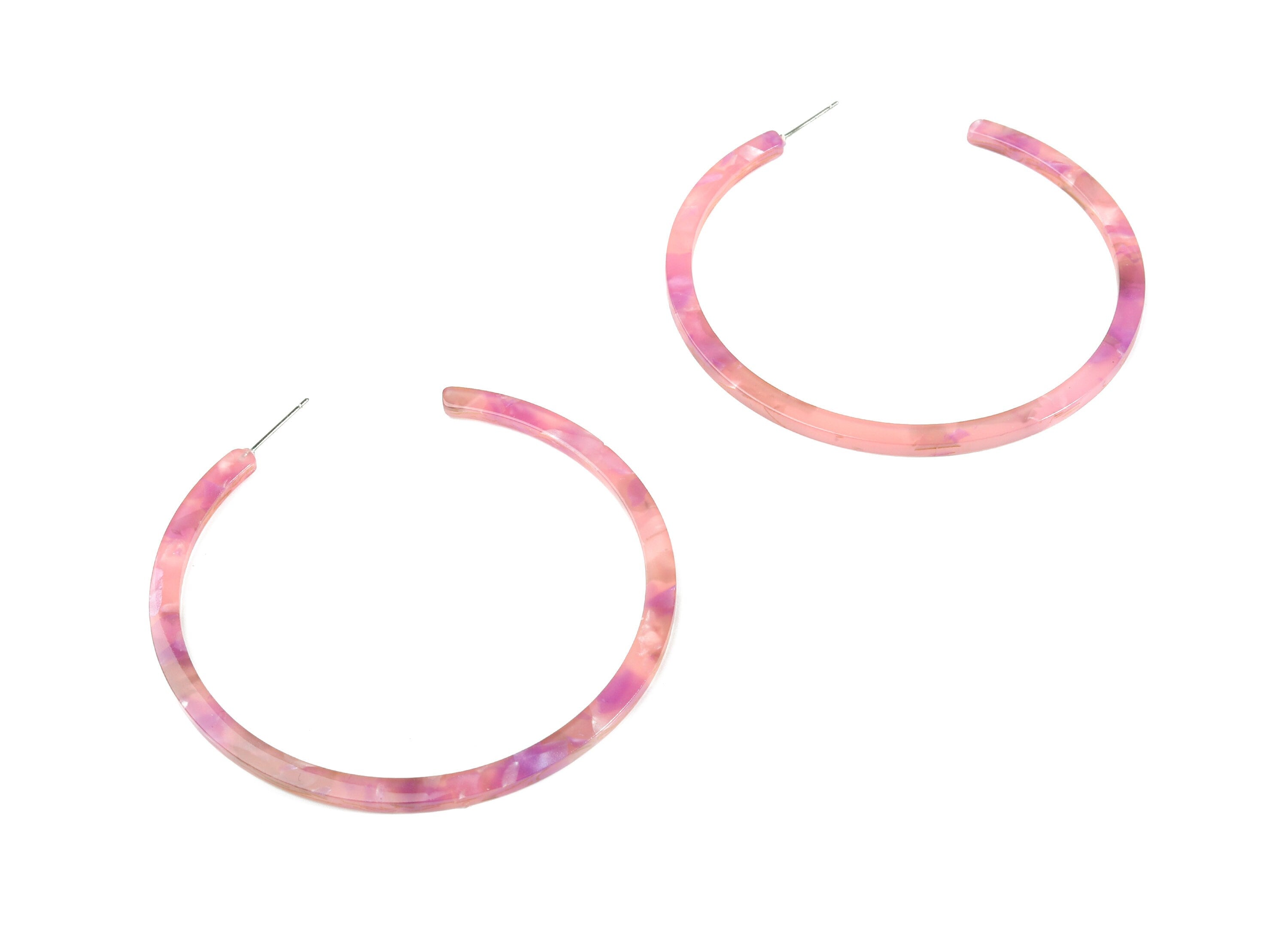 Open Hoop Earrings Stud - 2.5 inch Hoop Earring - Acetate Round Earring Post - Color Code: A433 - 66x4x3mm - AC1307-A433 - DOMEDBAZAAR