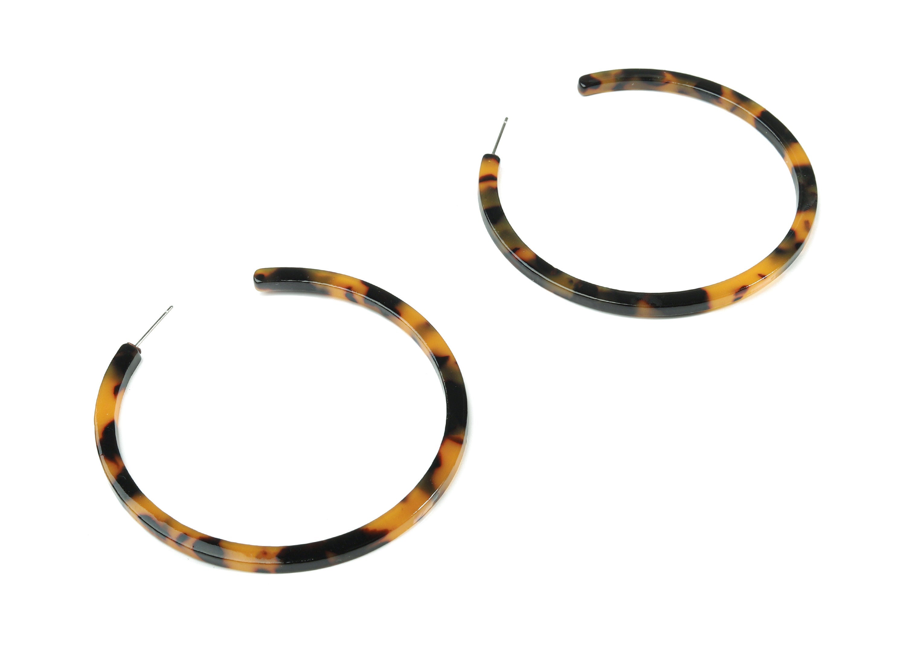 Open Hoop Earring Stud - 2.5 inch Hoop Earring - Tortoise Shell Acetate Round Earring Post - Color Code: A429 - 66x4x3mm - AC1307-A429 - DOMEDBAZAAR